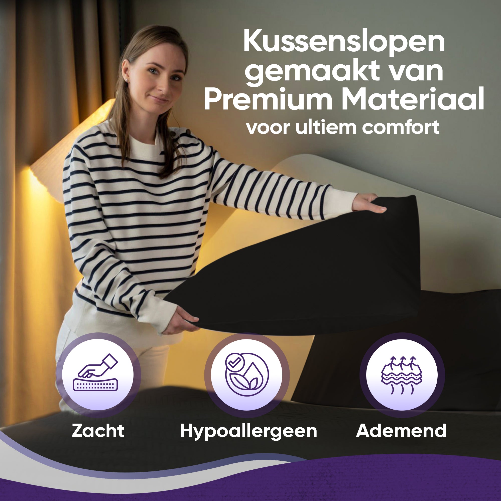 eazydekbed® Kussensloop - Zwart - 60x70 cm - 2 Stuks
