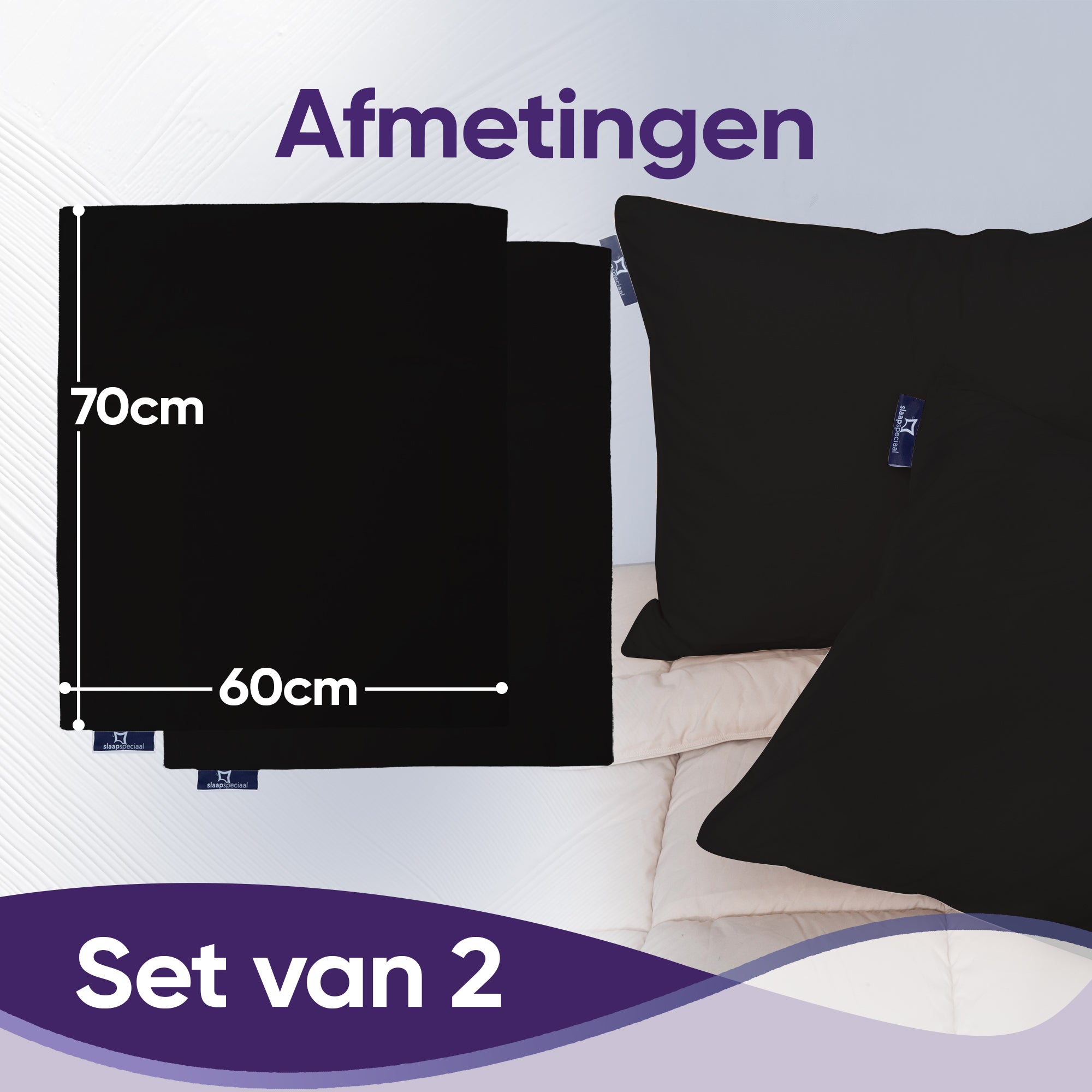 eazydekbed® Kussensloop - Zwart - 60x70 cm - 2 Stuks