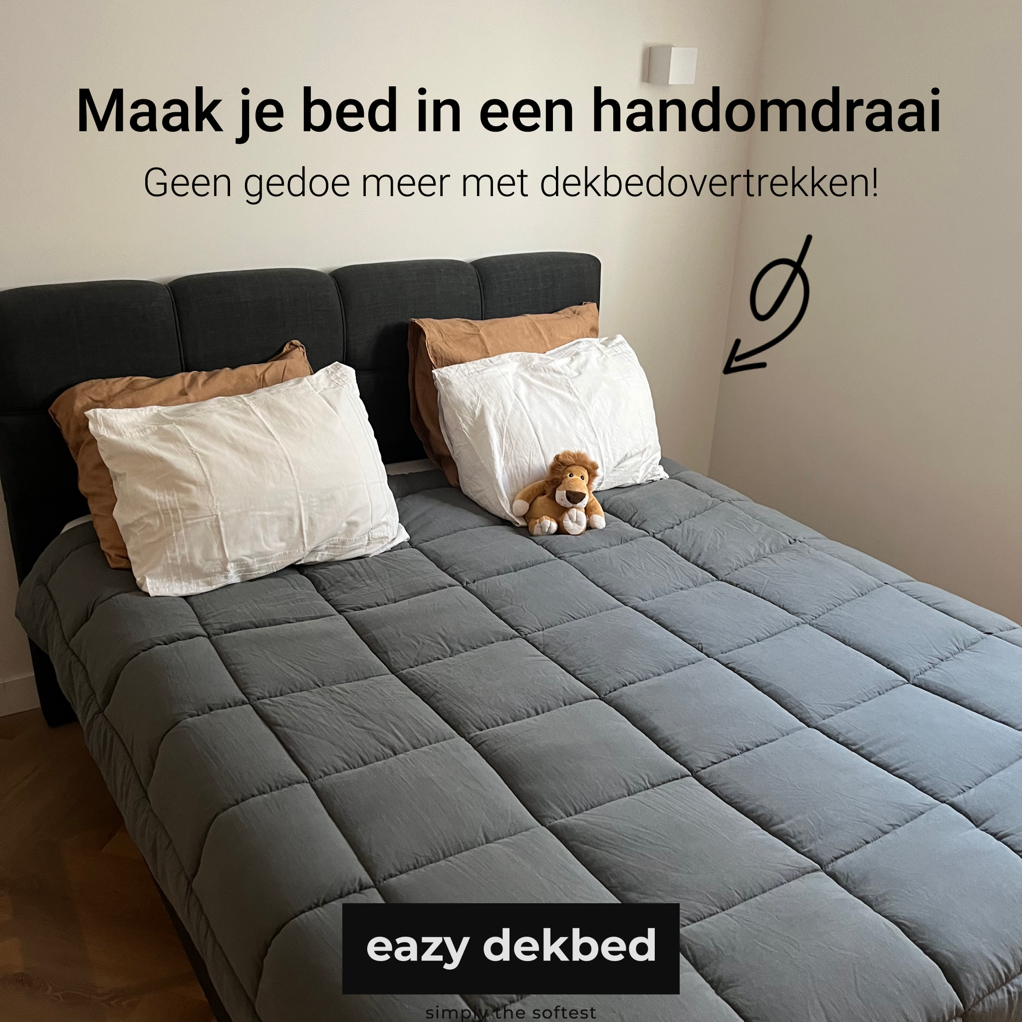 eazydekbed® – Grijs/Antraciet – Hoesloos & Wasbaar – Voor het hele jaar