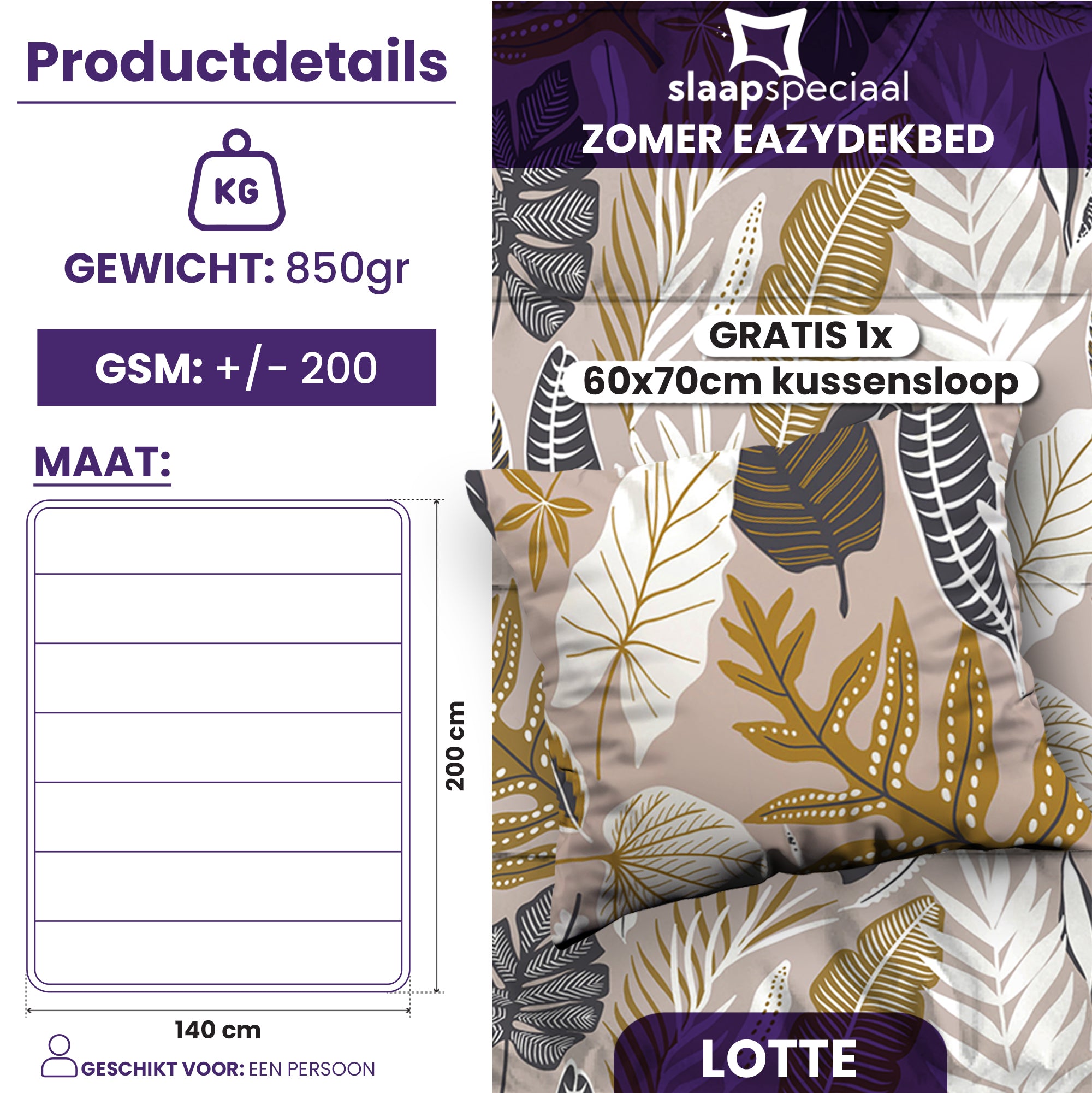eazydekbed® – Zomerdekbed Katoen – Lotte – Hoesloos & Wasbaar + GRATIS kussenslopen