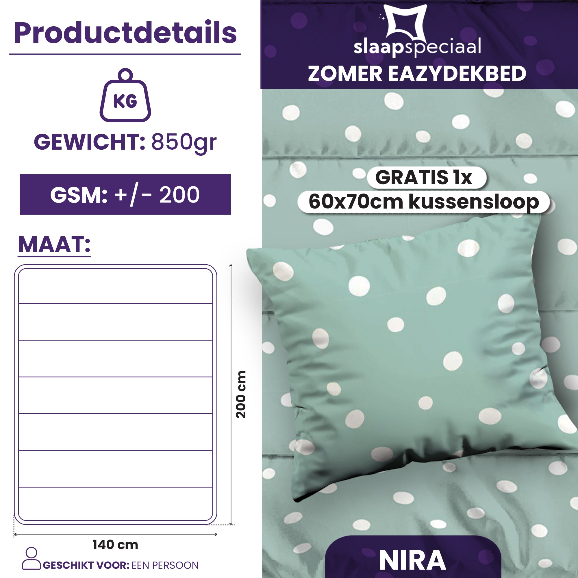 eazydekbed® – Zomerdekbed Katoen – Nira –  Hoesloos & Wasbaar + GRATIS kussenslopen