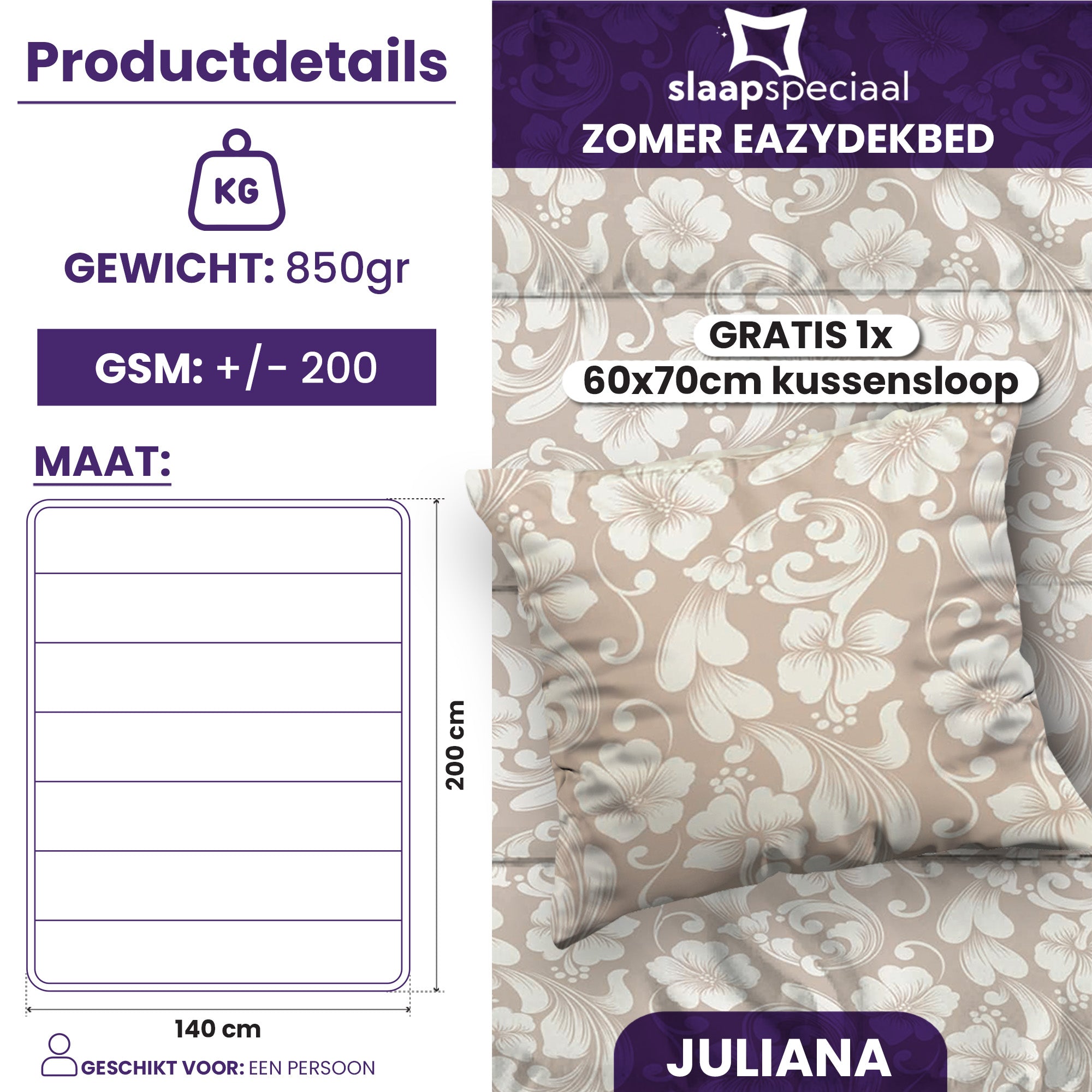 eazydekbed® – Sommer-Bettdecke aus Baumwolle – Juliana – ohne Bezug & waschbar + GRATIS Kissenbezüge
