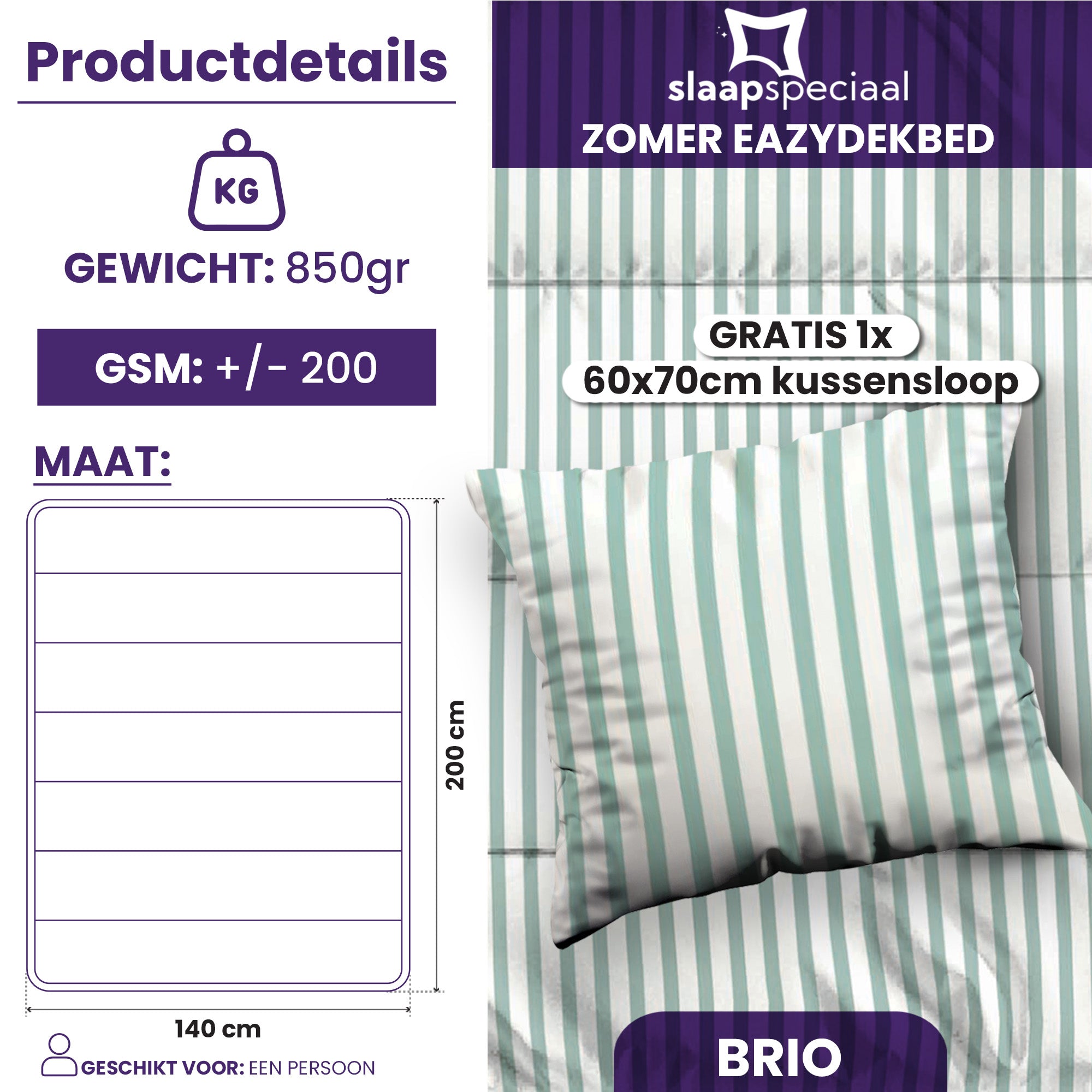 eazydekbed® – Zomerdekbed Katoen – Brio –  Hoesloos & Wasbaar + GRATIS kussenslopen