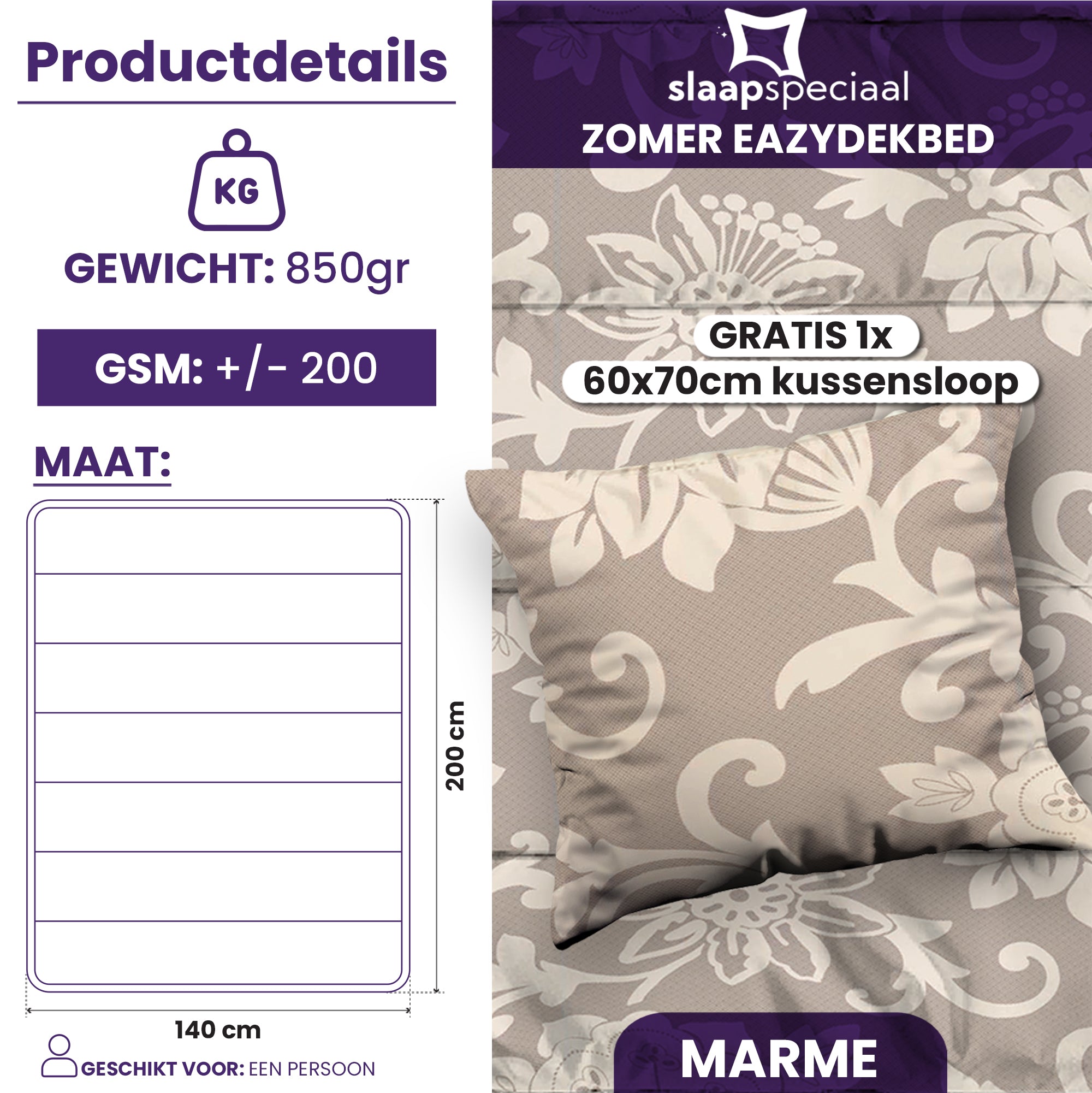 eazydekbed® - Zomerdekbed - Marme + GRATIS kussenslopen