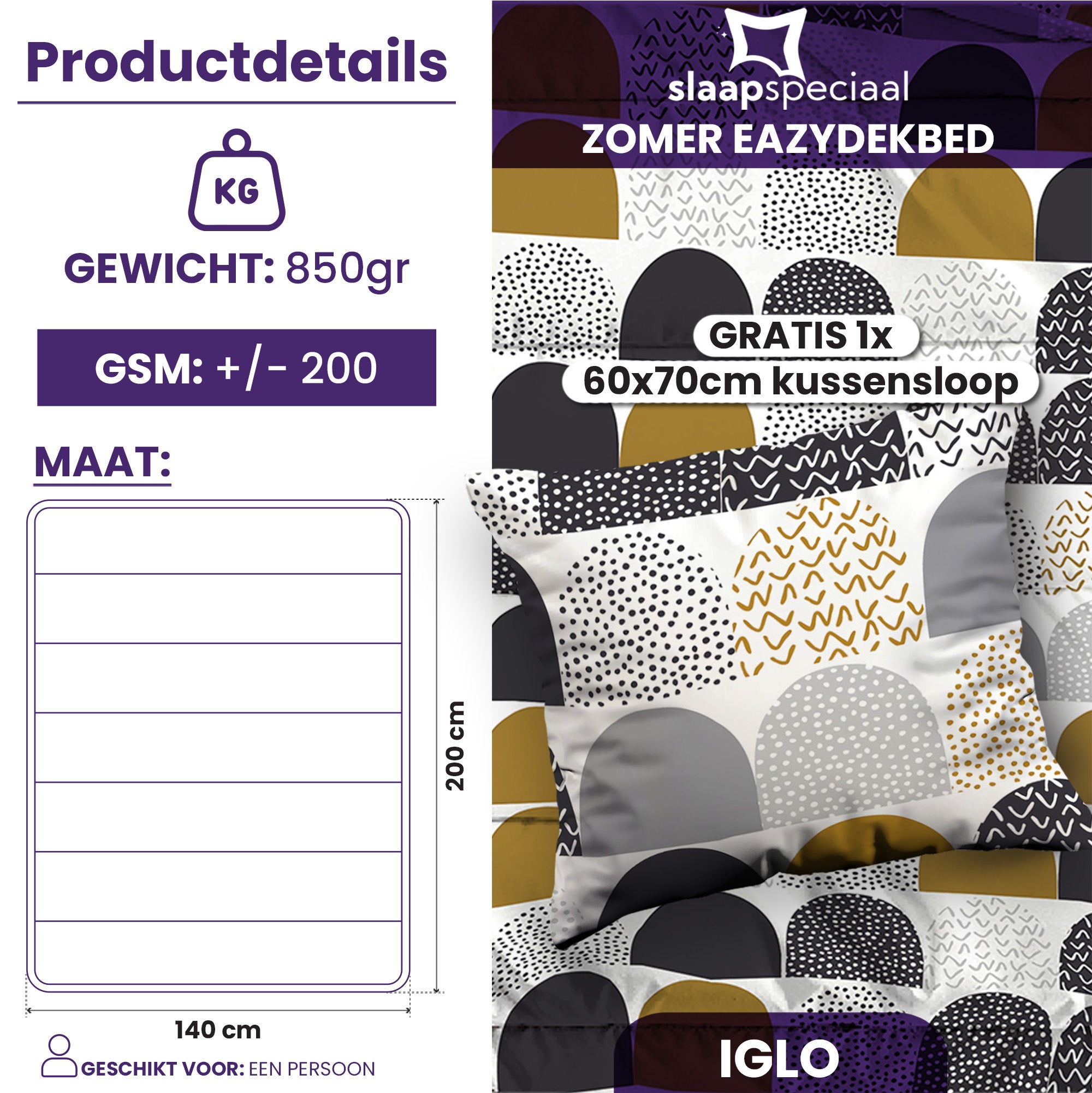 eazydekbed® – Zomerdekbed Katoen – Iglo –  Hoesloos & Wasbaar + GRATIS kussenslopen