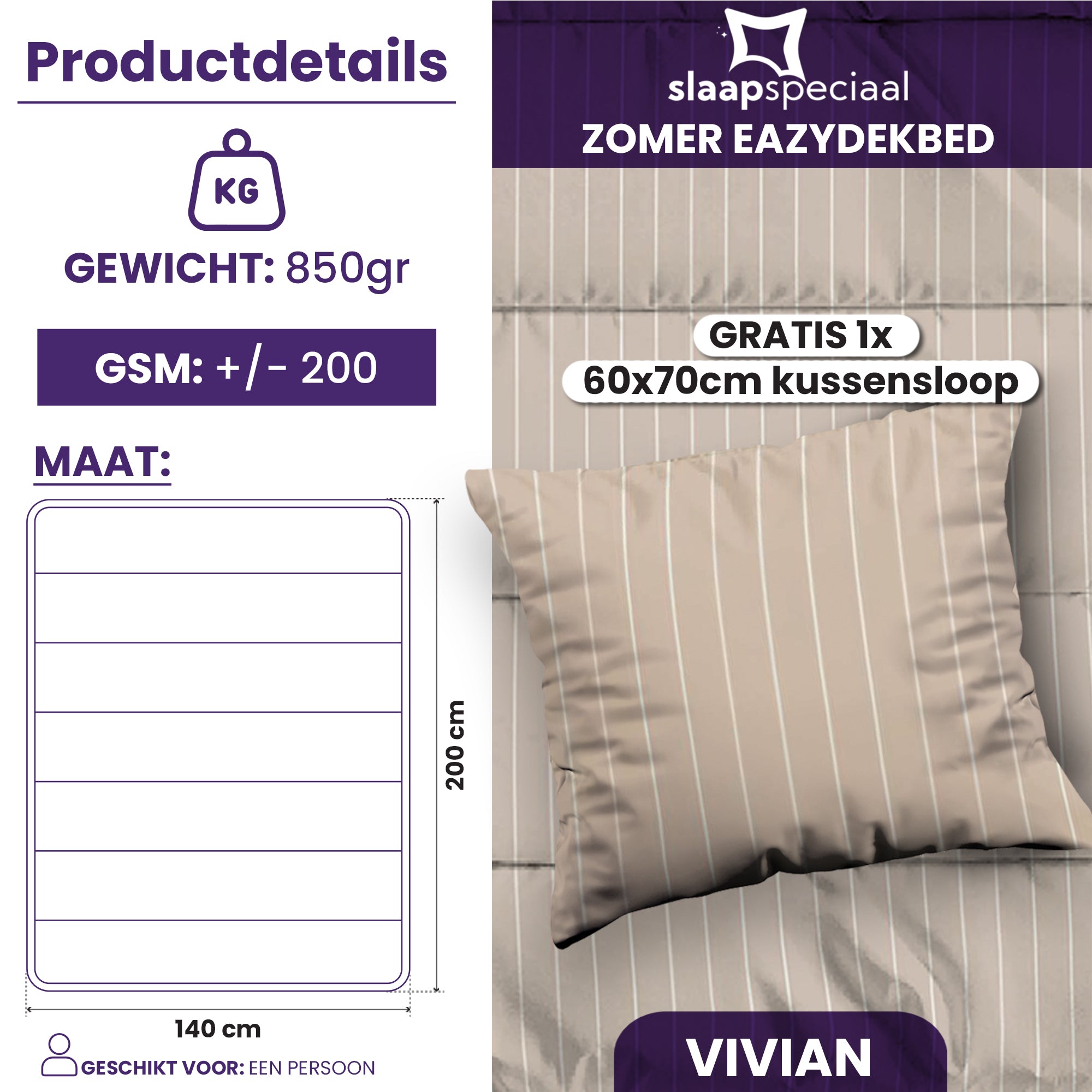 eazydekbed® - Zomerdekbed - Vivian + GRATIS kussenslopen
