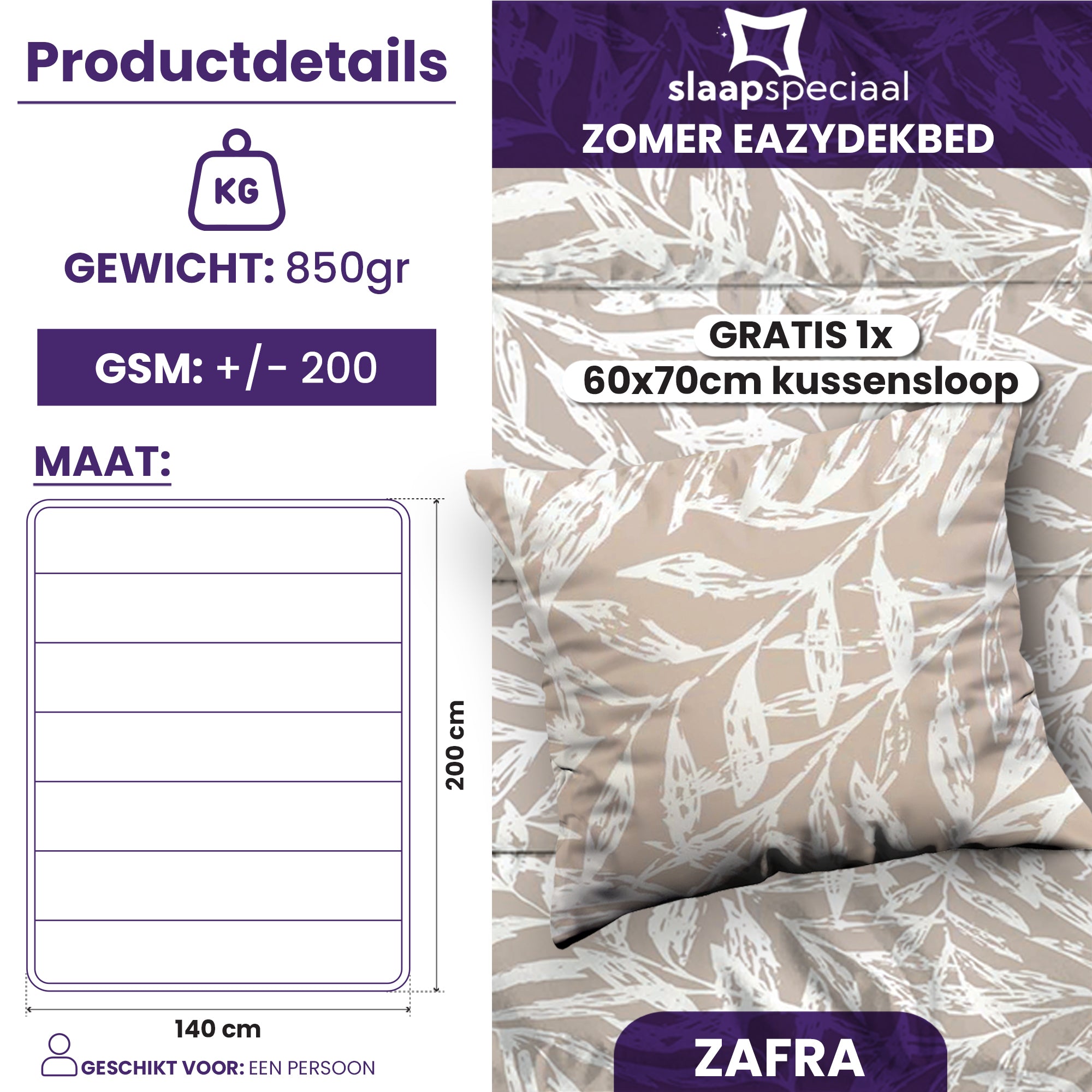 eazydekbed® – Zomerdekbed Katoen – Zafra –  Hoesloos & Wasbaar + GRATIS kussenslopen