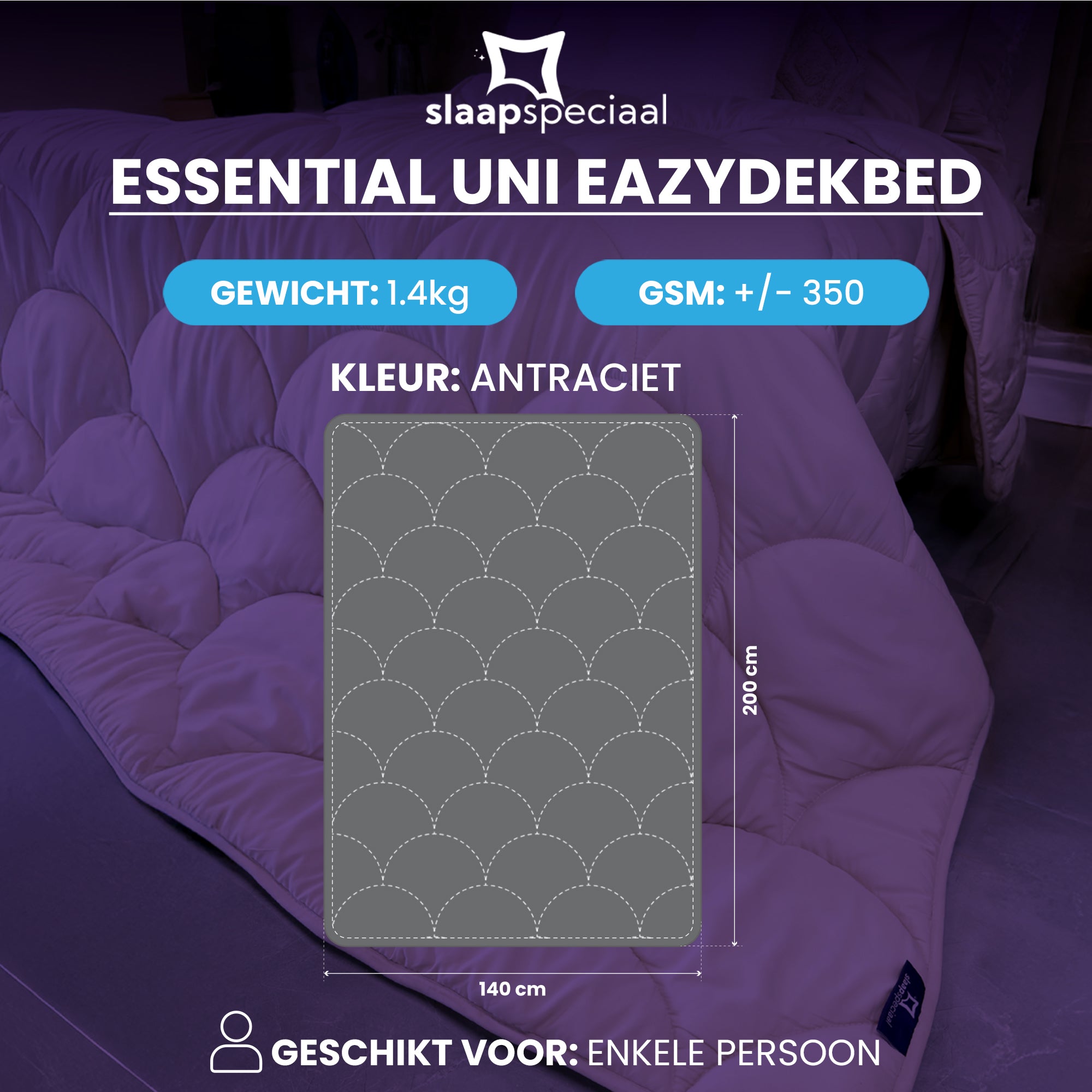 eazydekbed® – Antraciet – Hoesloos & Wasbaar – Voor het hele jaar