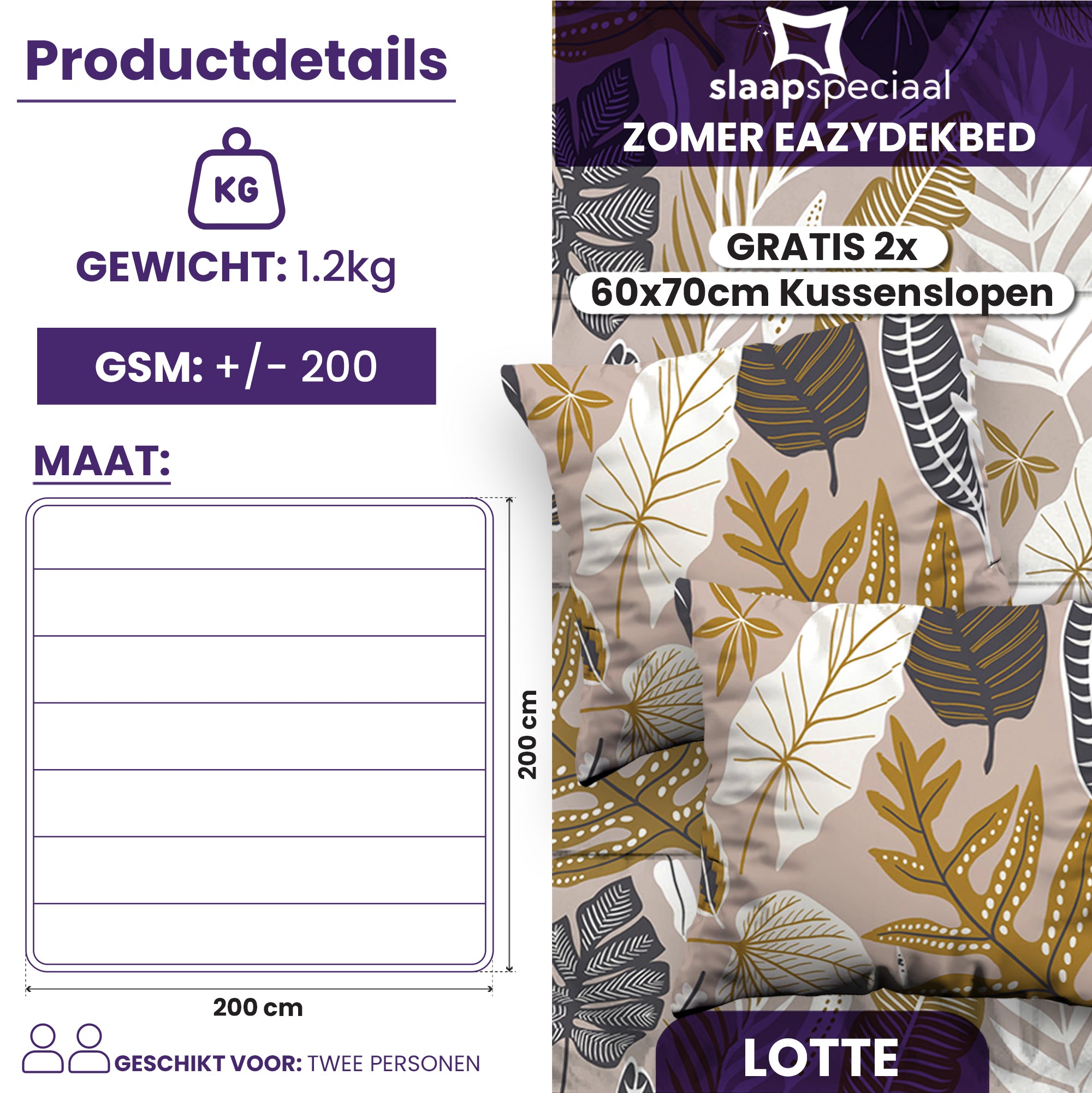 eazydekbed® – Zomerdekbed Katoen – Lotte –  Hoesloos & Wasbaar + GRATIS kussenslopen