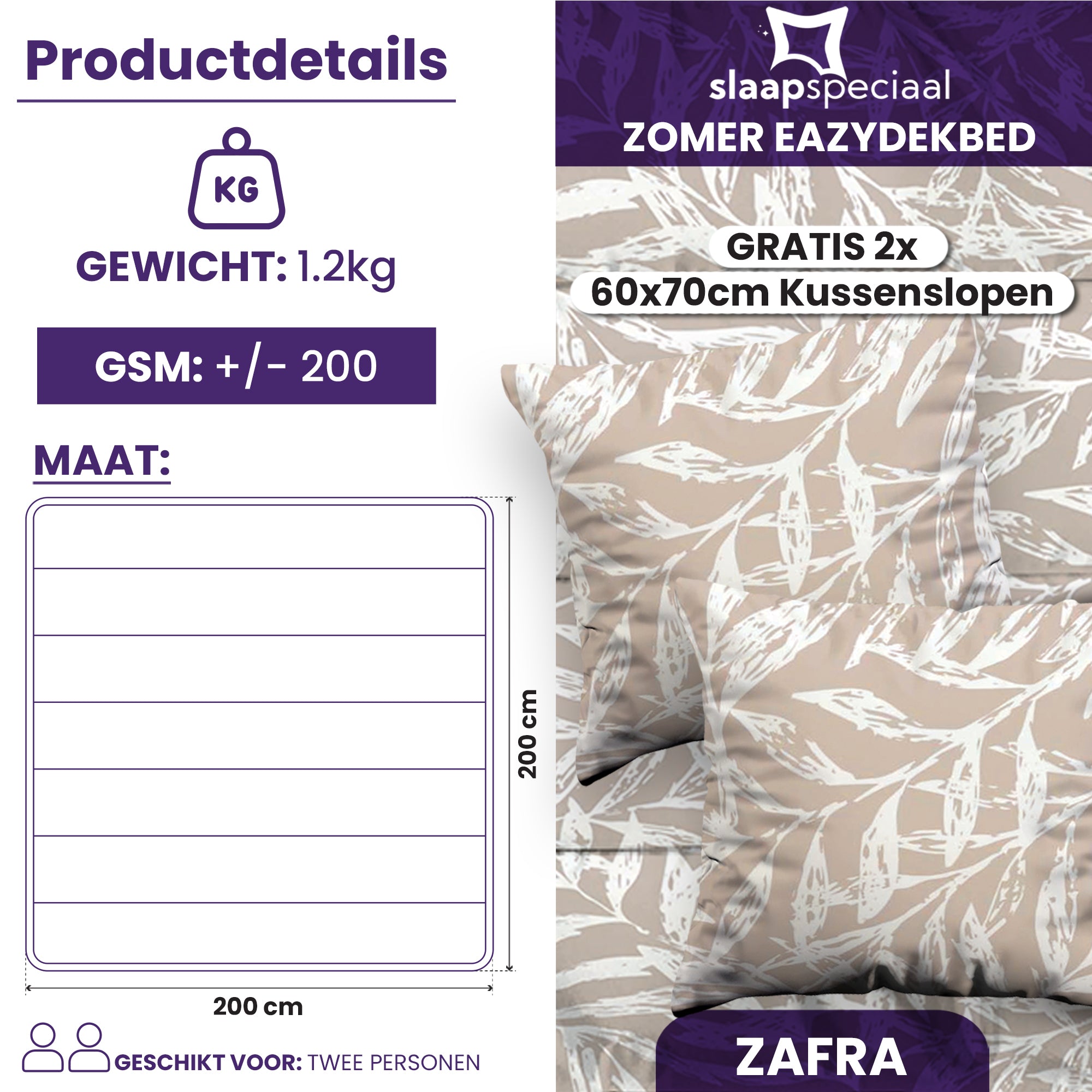 eazydekbed® – Zomerdekbed Katoen – Zafra –  Hoesloos & Wasbaar + GRATIS kussenslopen