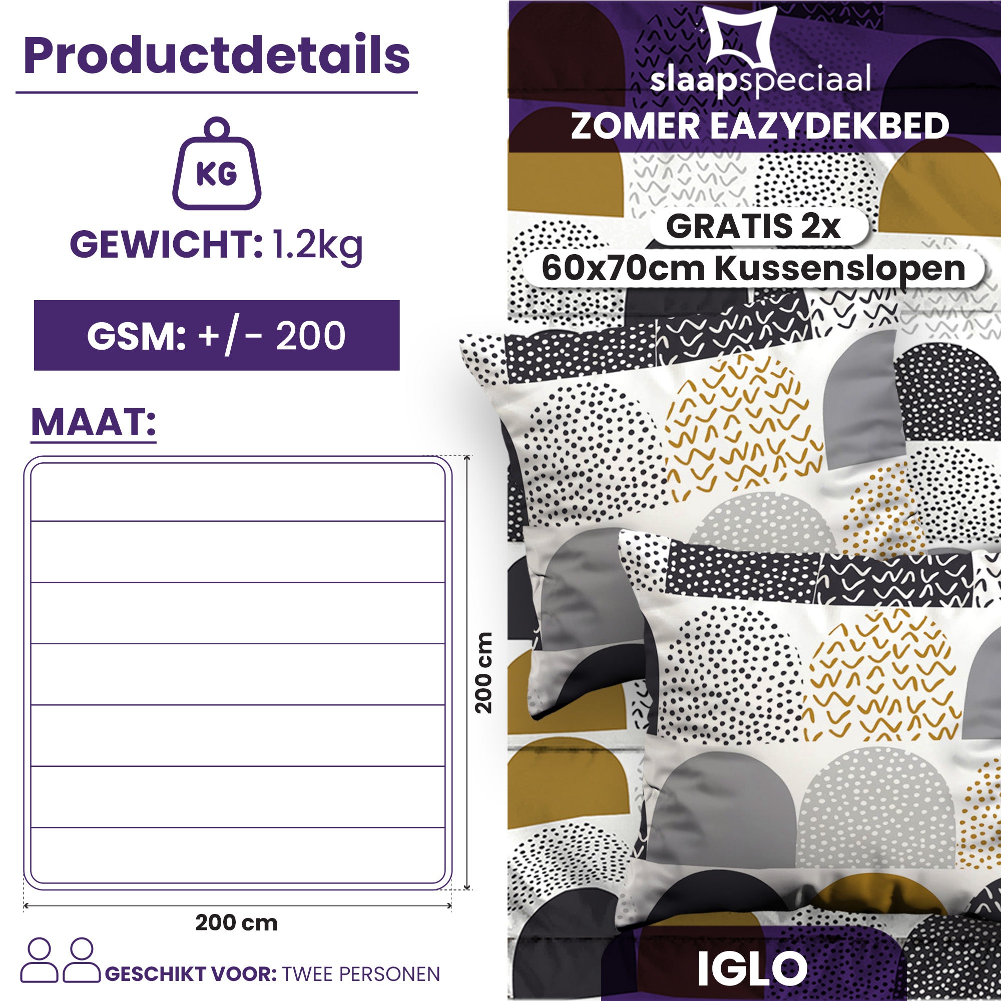 eazydekbed® – Zomerdekbed Katoen – Iglo – Hoesloos & Wasbaar + GRATIS kussenslopen