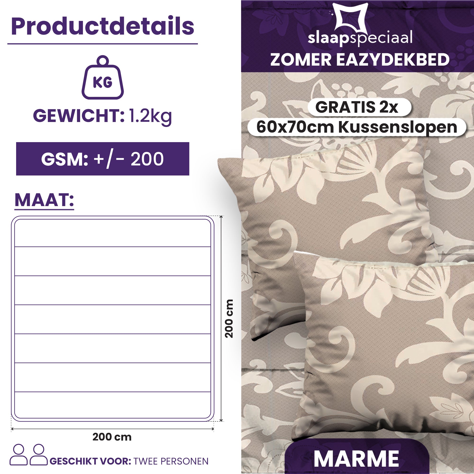 eazydekbed® - Zomerdekbed - Marme + GRATIS kussenslopen