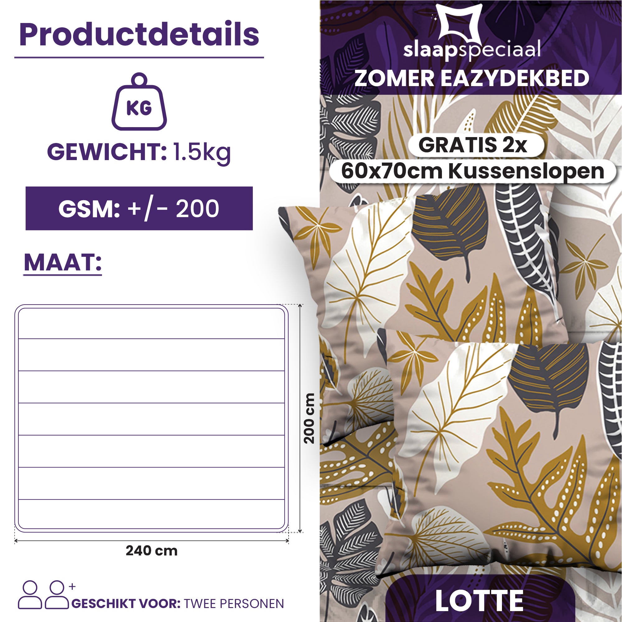 eazydekbed® – Zomerdekbed Katoen – Lotte – Hoesloos & Wasbaar + GRATIS kussenslopen