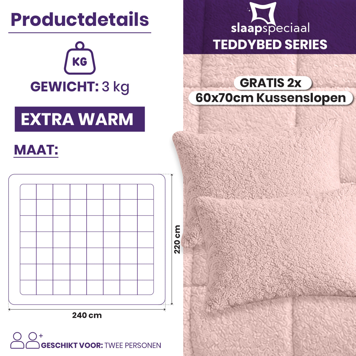 eazydekbed® - Teddy - All Year - Roze