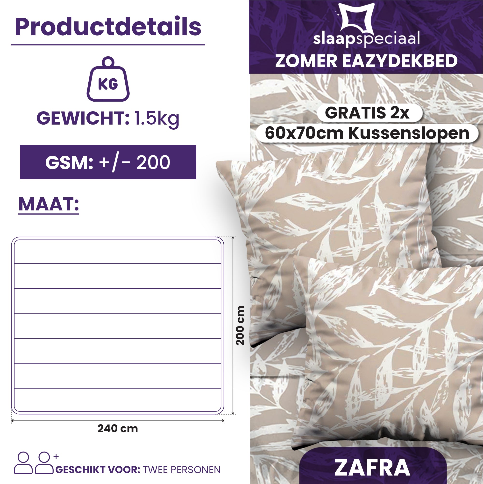 eazydekbed® – Zomerdekbed Katoen – Zafra –  Hoesloos & Wasbaar + GRATIS kussenslopen
