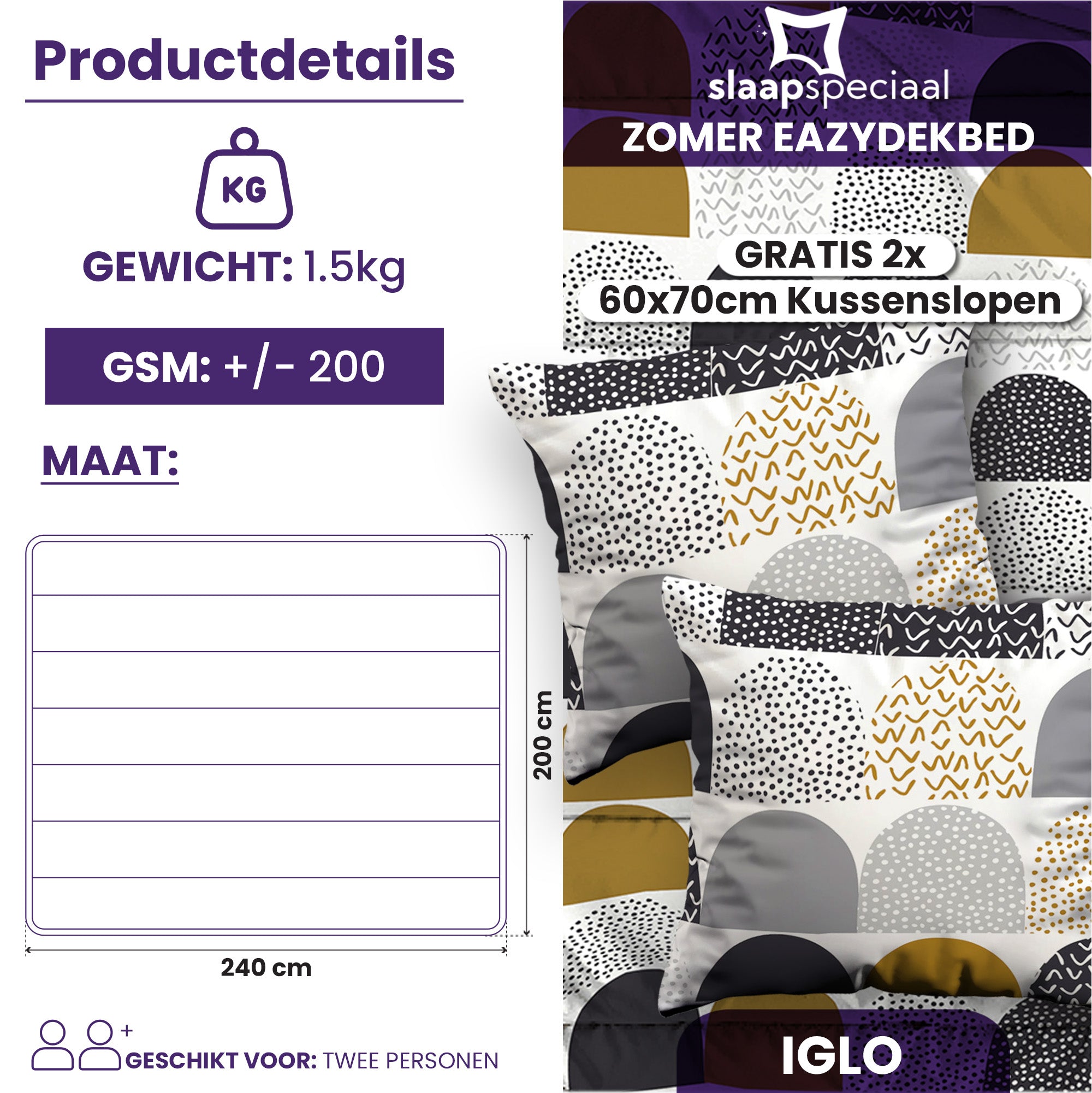 eazydekbed® – Zomerdekbed Katoen – Iglo – Hoesloos & Wasbaar + GRATIS kussenslopen