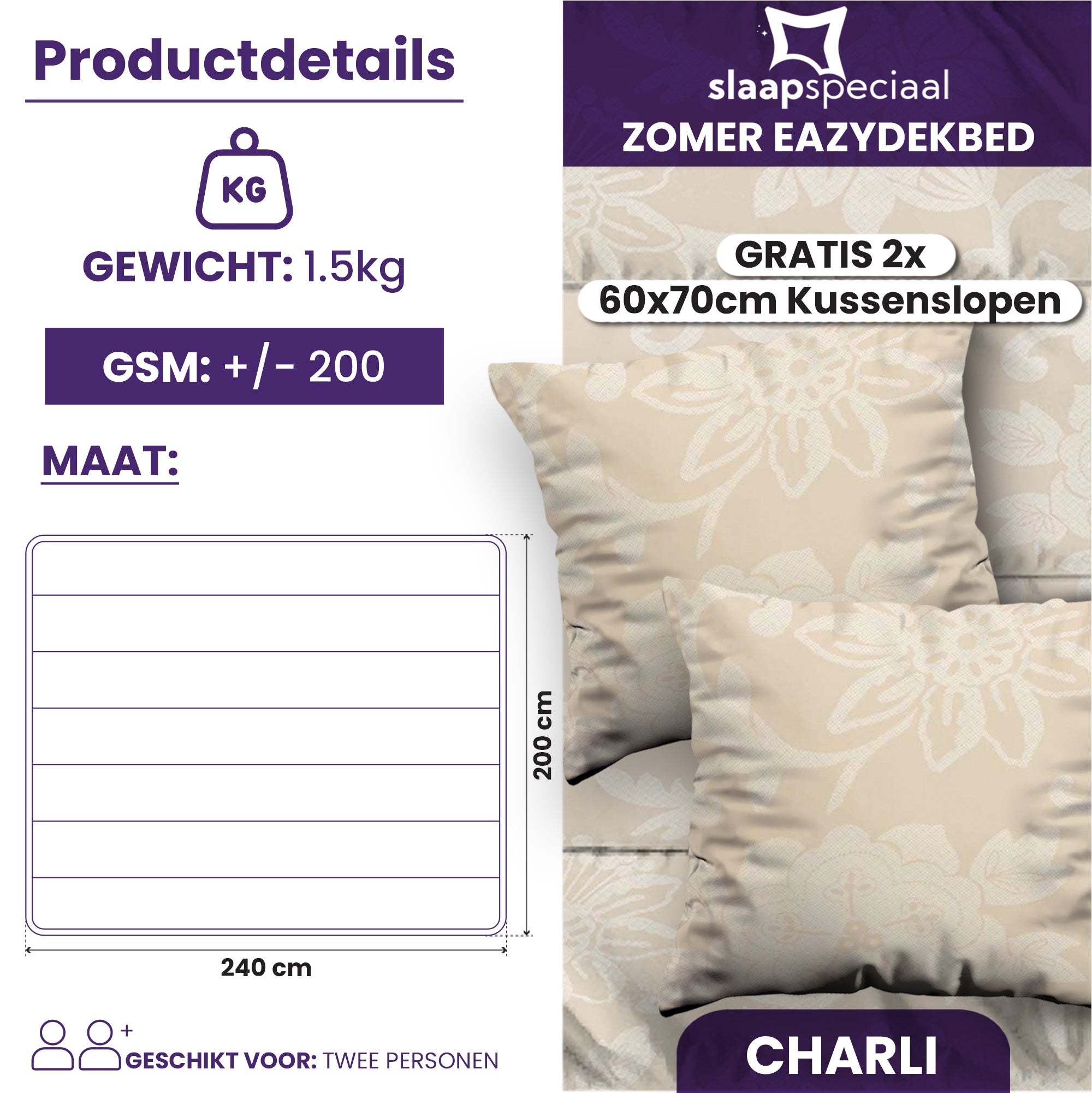 eazydekbed® – Zomerdekbed Katoen – Charli – Hoesloos & Wasbaar + GRATIS kussenslopen