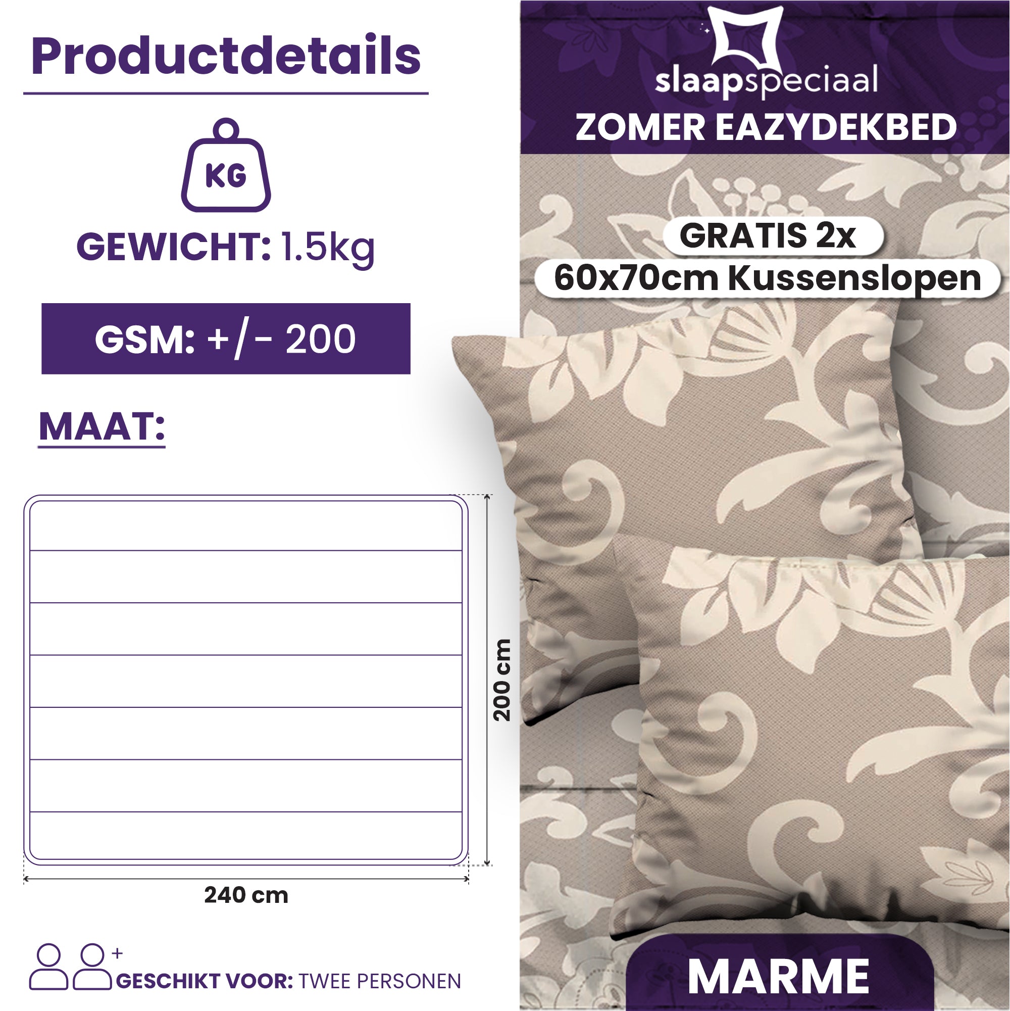 eazydekbed® - Zomerdekbed - Marme + GRATIS kussenslopen