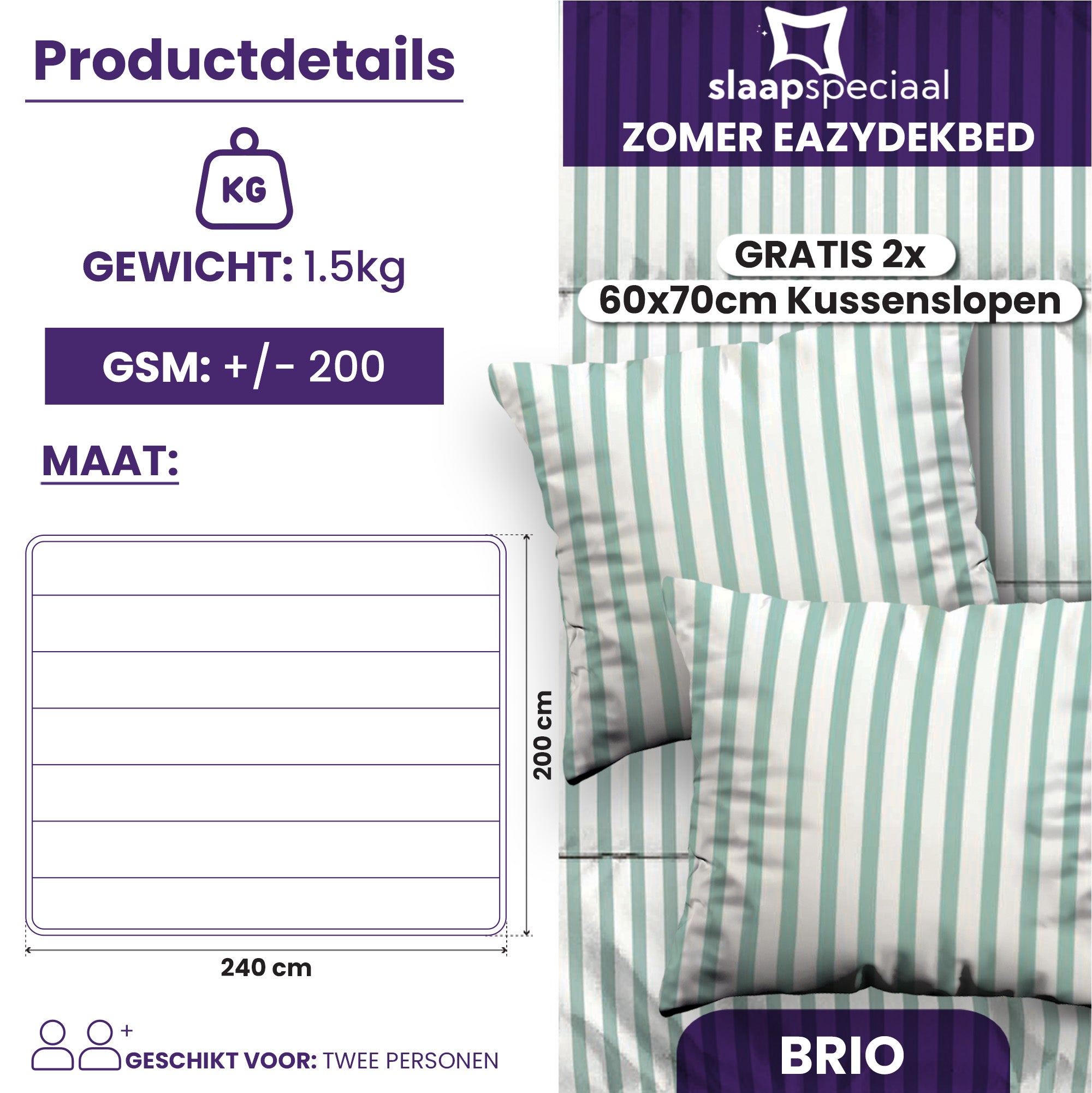 eazydekbed® – Zomerdekbed Katoen – Brio – Hoesloos & Wasbaar + GRATIS kussenslopen