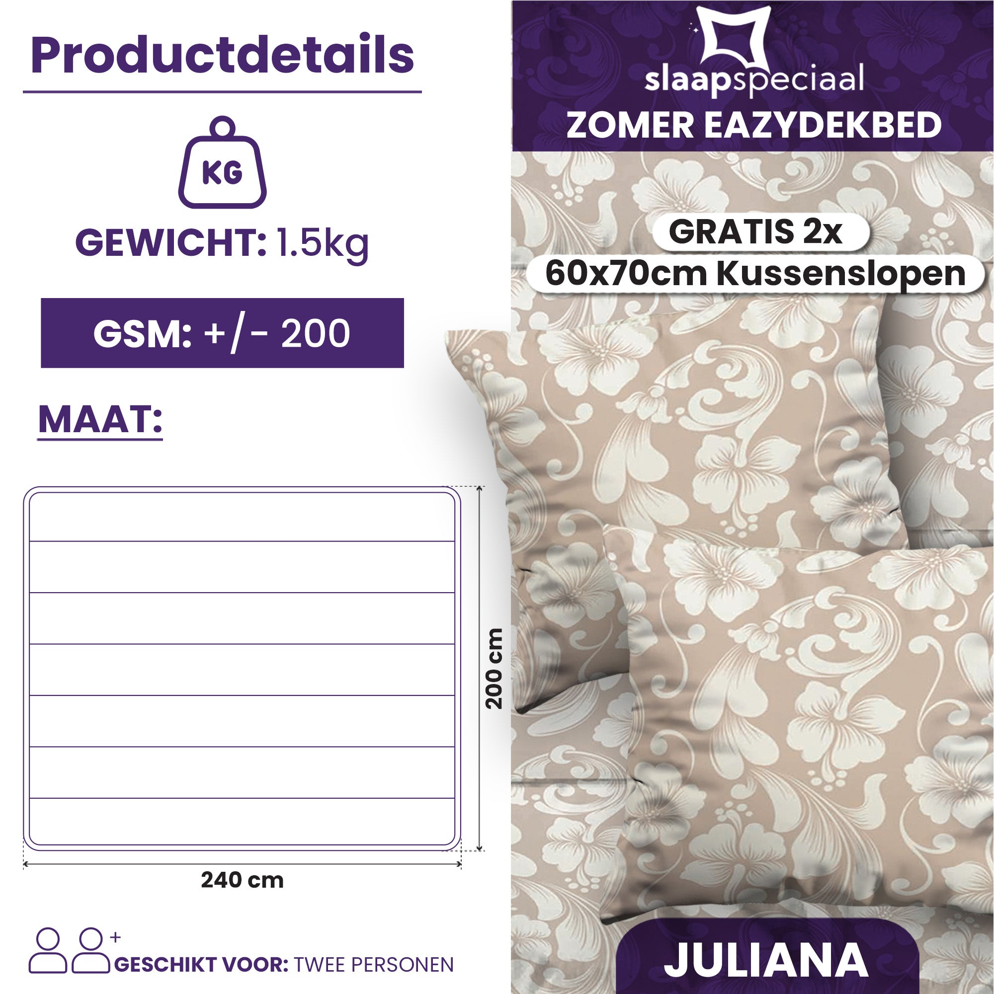 eazydekbed® – Sommer-Bettdecke aus Baumwolle – Juliana – ohne Bezug & waschbar + GRATIS Kissenbezüge
