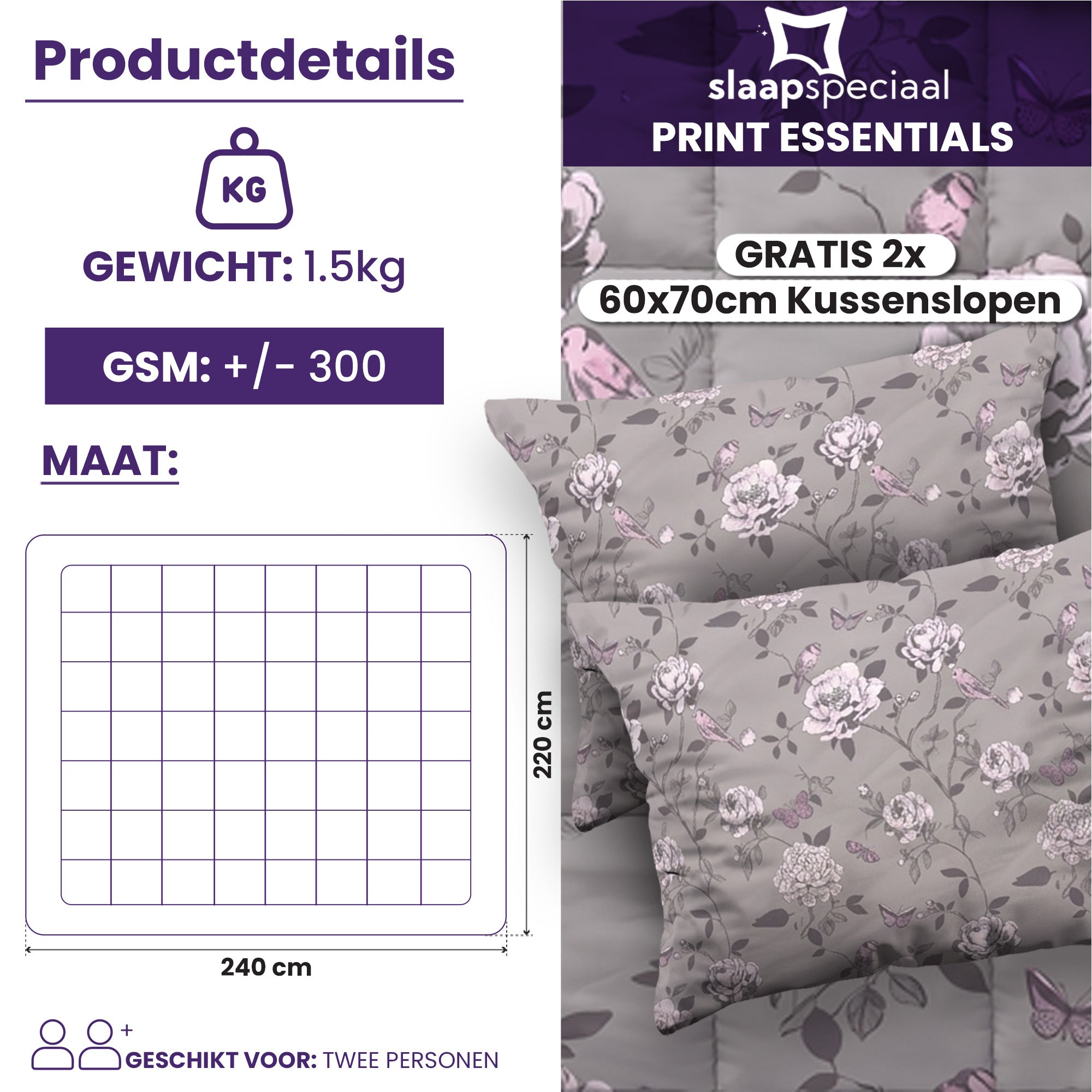 eazydekbed® - All-year - Grey Garden + Kussenslopen