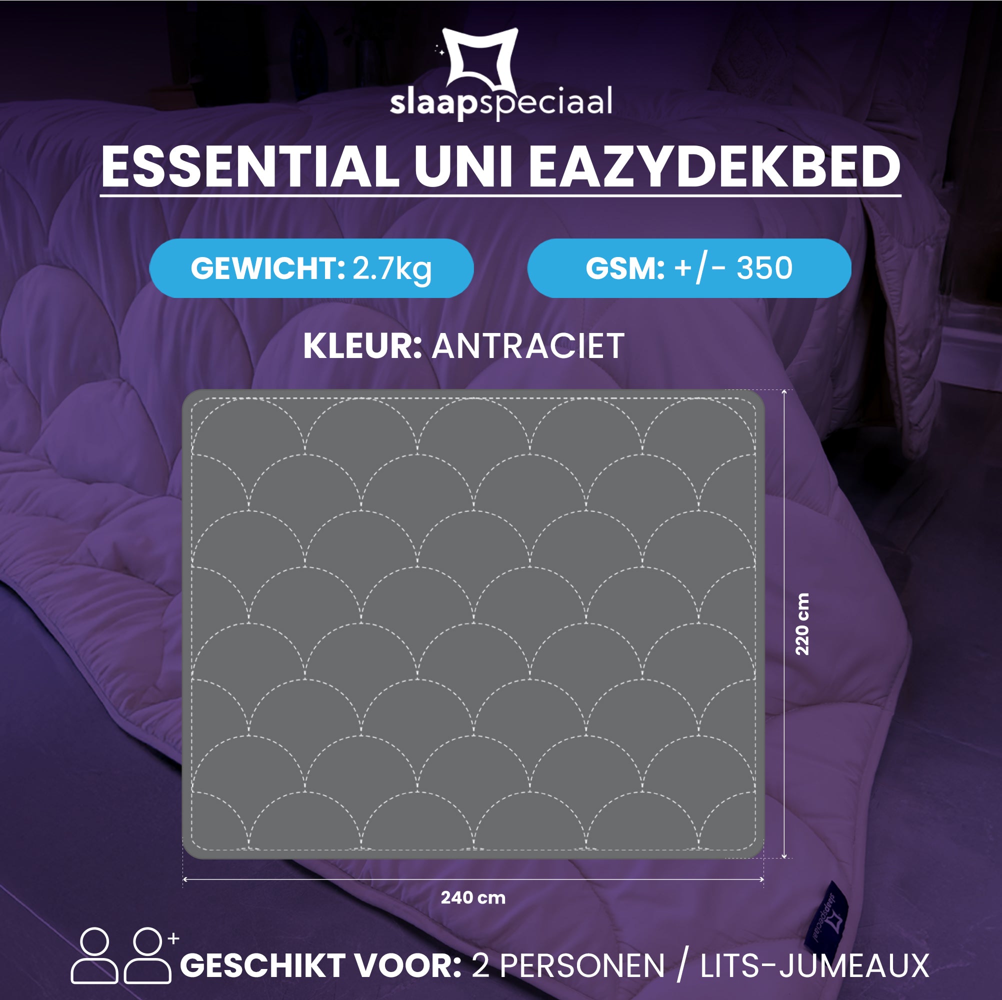 eazydekbed® – Antraciet – Hoesloos & Wasbaar – Voor het hele jaar