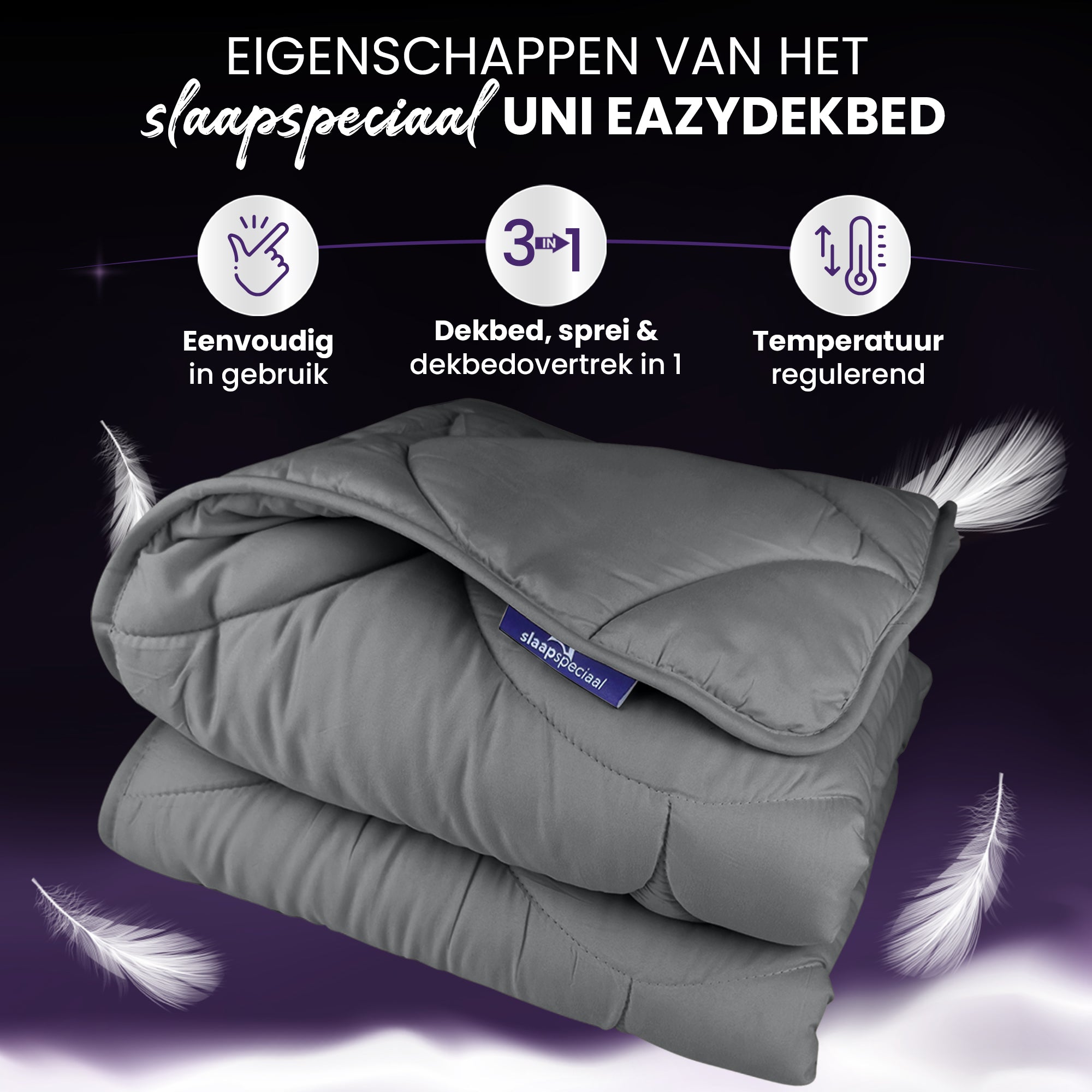 eazydekbed® – Antraciet – Hoesloos & Wasbaar – Voor het hele jaar
