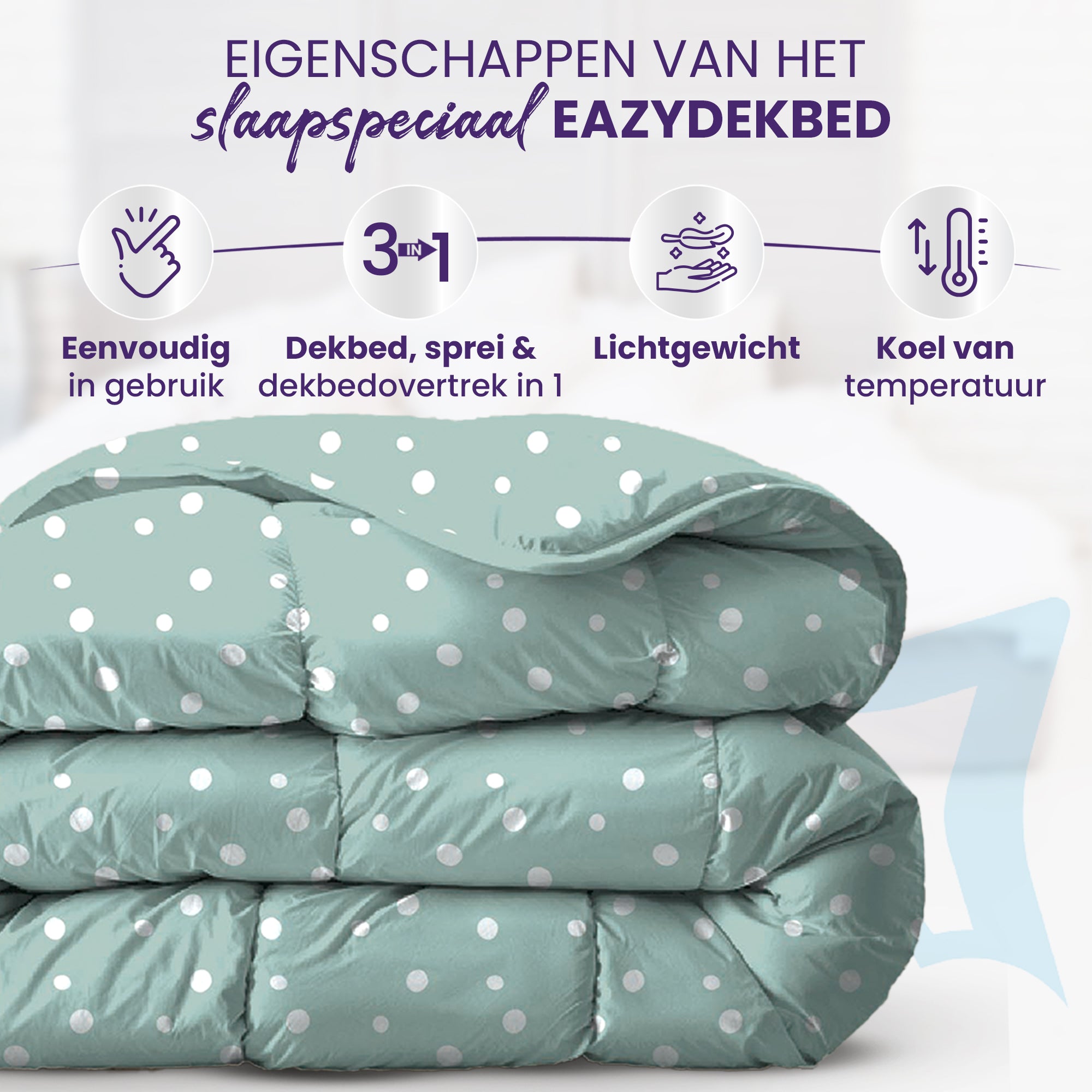 eazydekbed® – Zomerdekbed Katoen – Nira –  Hoesloos & Wasbaar + GRATIS kussenslopen