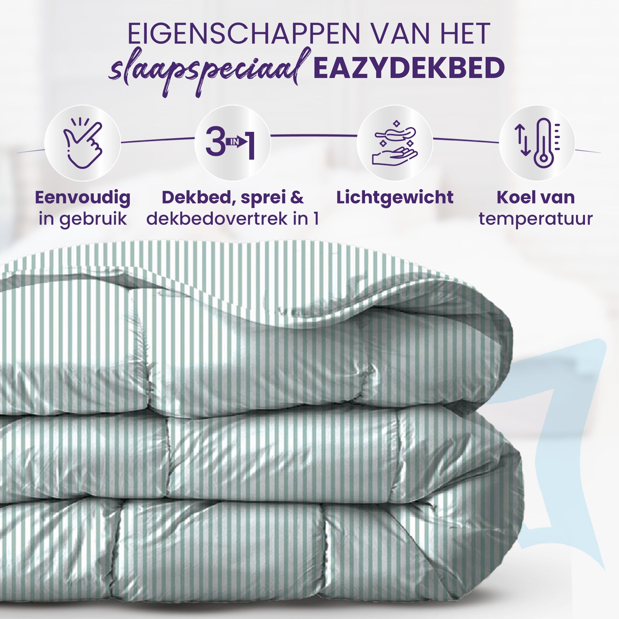 eazydekbed® – Zomerdekbed Katoen – Brio –  Hoesloos & Wasbaar + GRATIS kussenslopen
