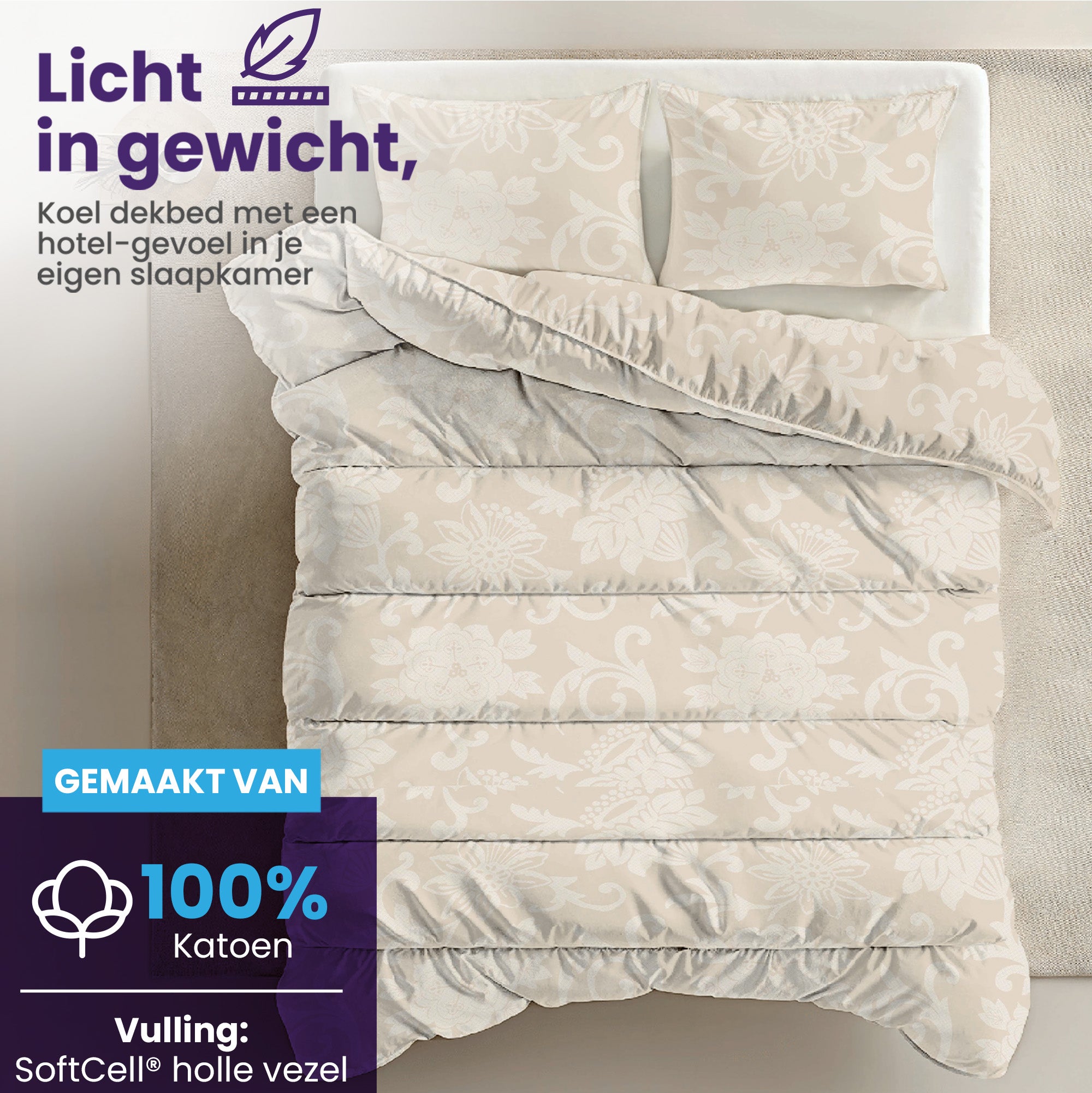 eazydekbed® – Zomerdekbed Katoen – Charli –  Hoesloos & Wasbaar + GRATIS kussenslopen