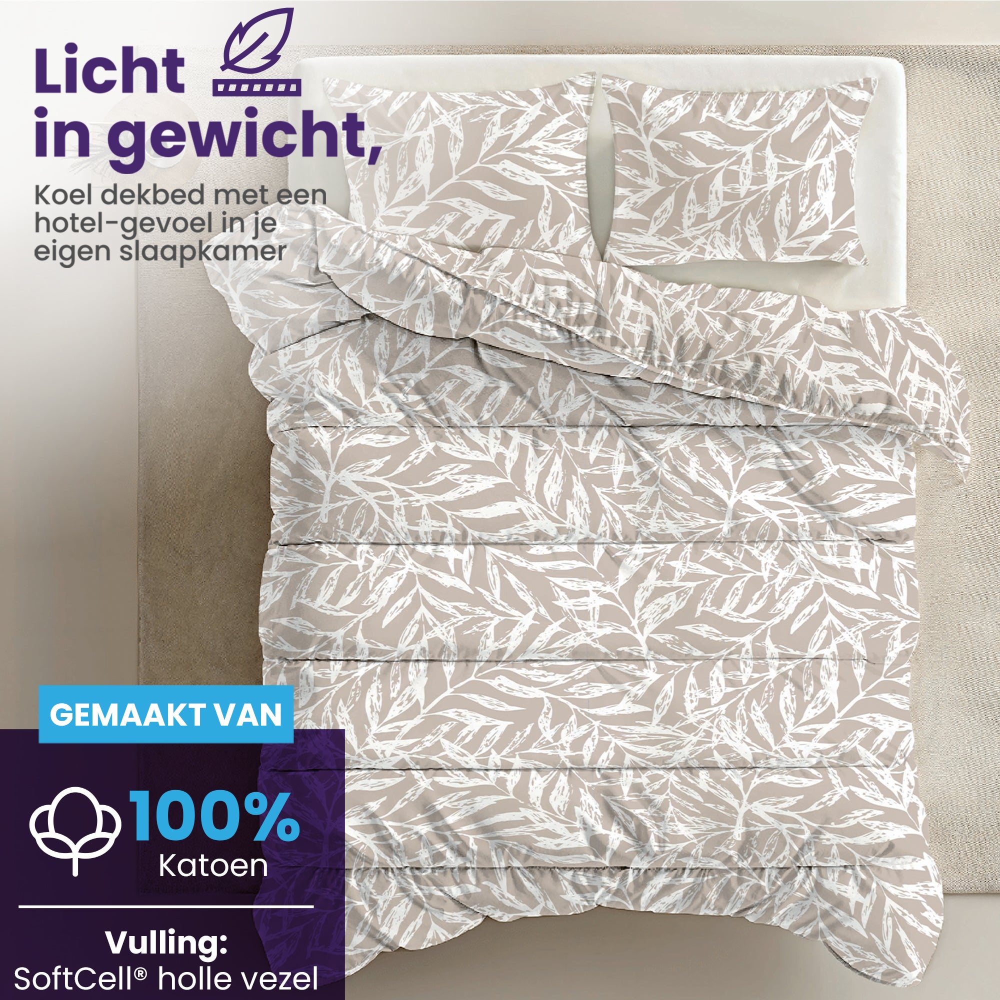 eazydekbed® – Zomerdekbed Katoen – Zafra –  Hoesloos & Wasbaar + GRATIS kussenslopen