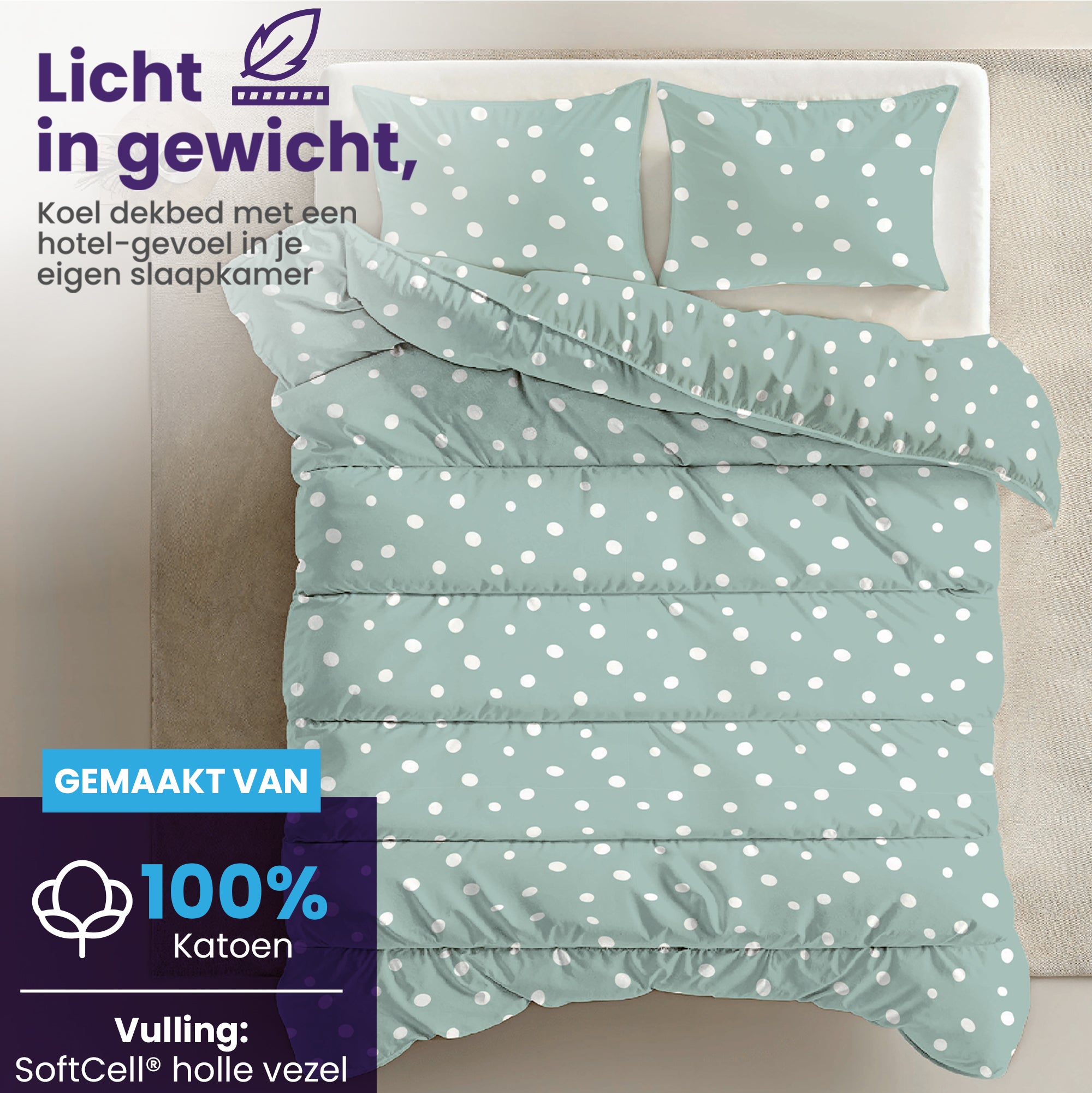 eazydekbed® – Zomerdekbed Katoen – Nira –  Hoesloos & Wasbaar + GRATIS kussenslopen