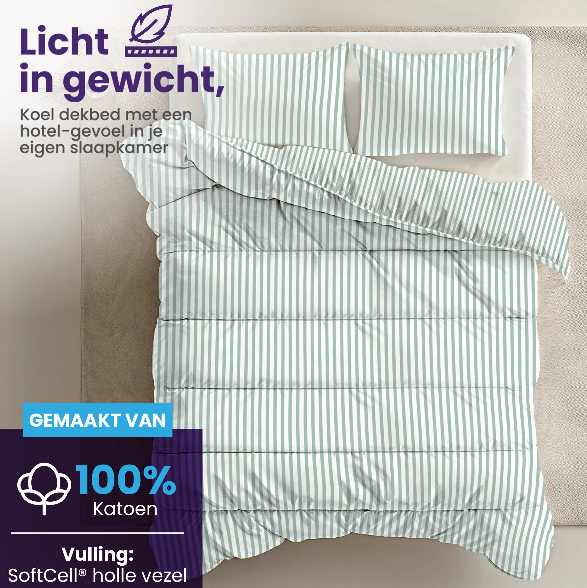 eazydekbed® – Zomerdekbed Katoen – Brio –  Hoesloos & Wasbaar + GRATIS kussenslopen