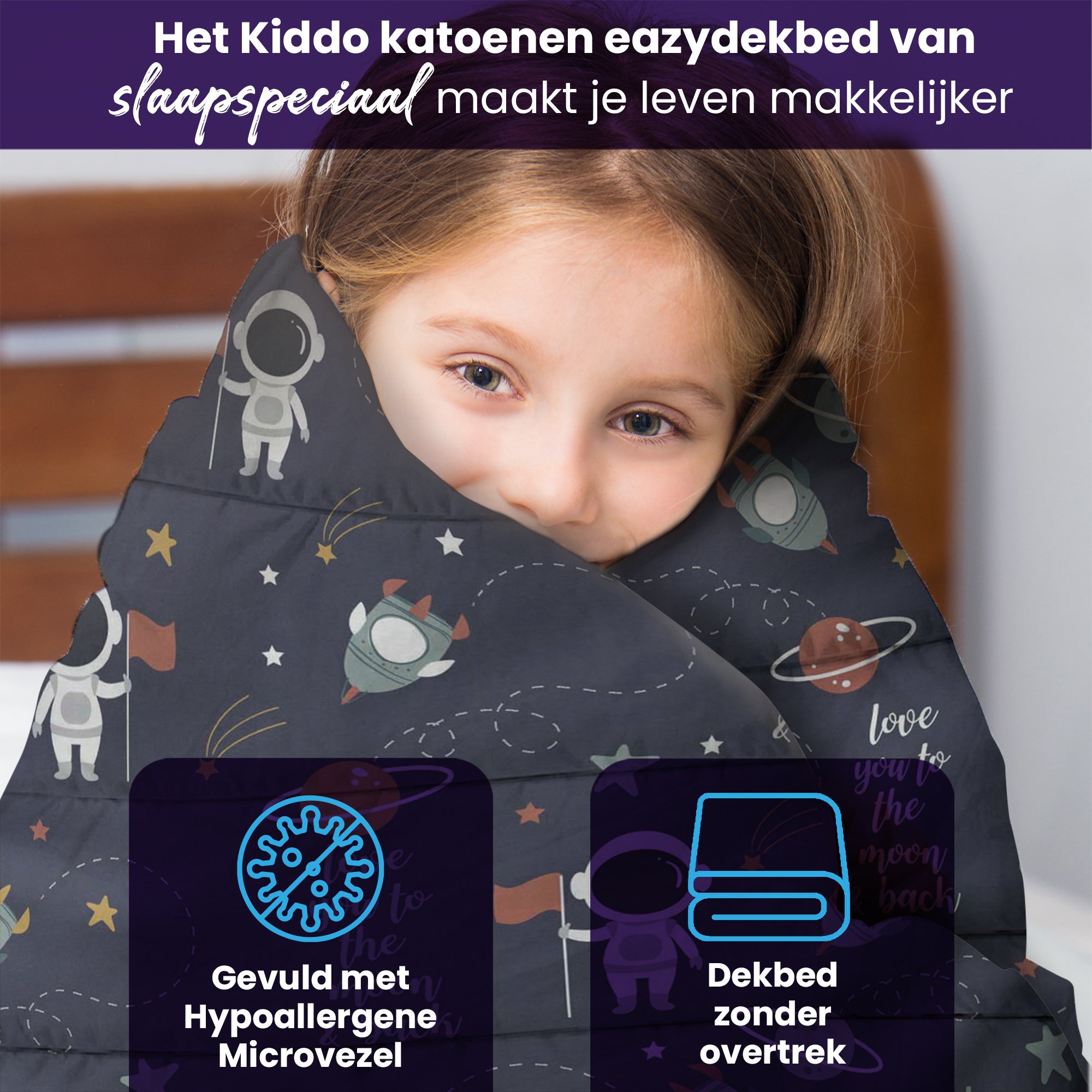 eazydekbed® Kinderdekbed 140x200 cm – Cosmo – Hoesloos & Wasbaar – Voor het hele jaar – 100% katoen + GRATIS kussensloop
