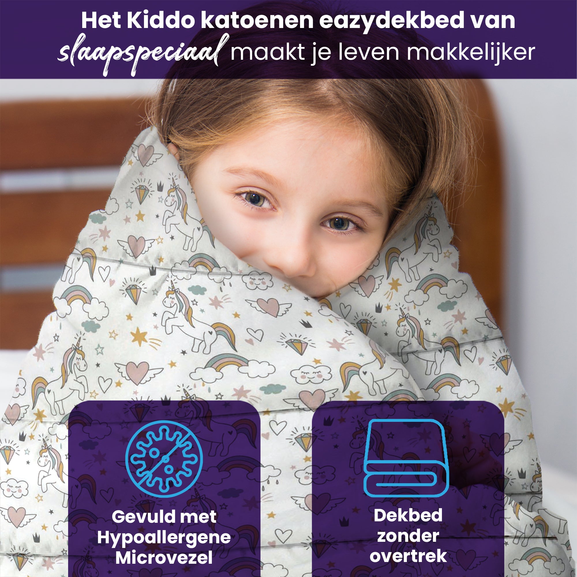 eazydekbed® Kinderdekbed 140x200 cm – Twinkle – Hoesloos & Wasbaar – Voor het hele jaar – 100% katoen + GRATIS kussensloop
