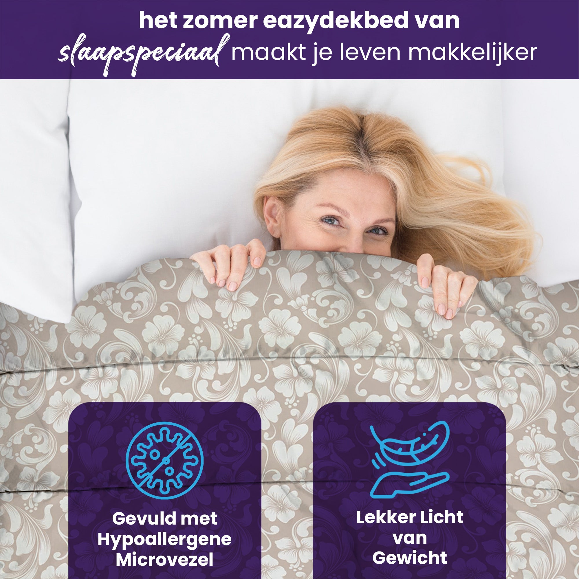 eazydekbed® – Sommer-Bettdecke aus Baumwolle – Juliana – ohne Bezug & waschbar + GRATIS Kissenbezüge