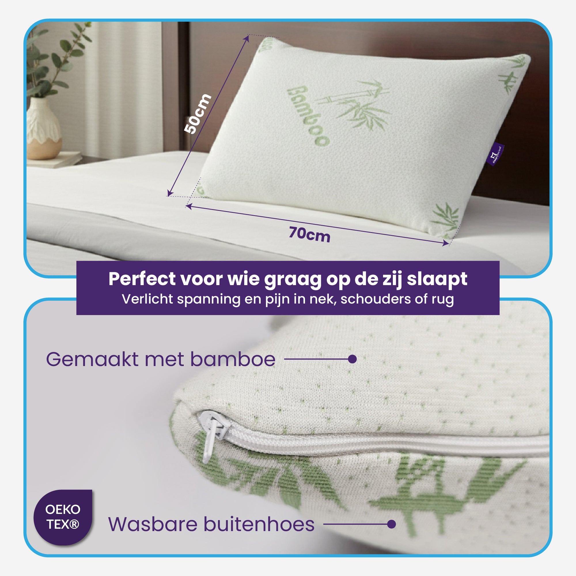 Slaapspeciaal Bamboe Hoofdkussen - 50x70 cm - Navulbaar
