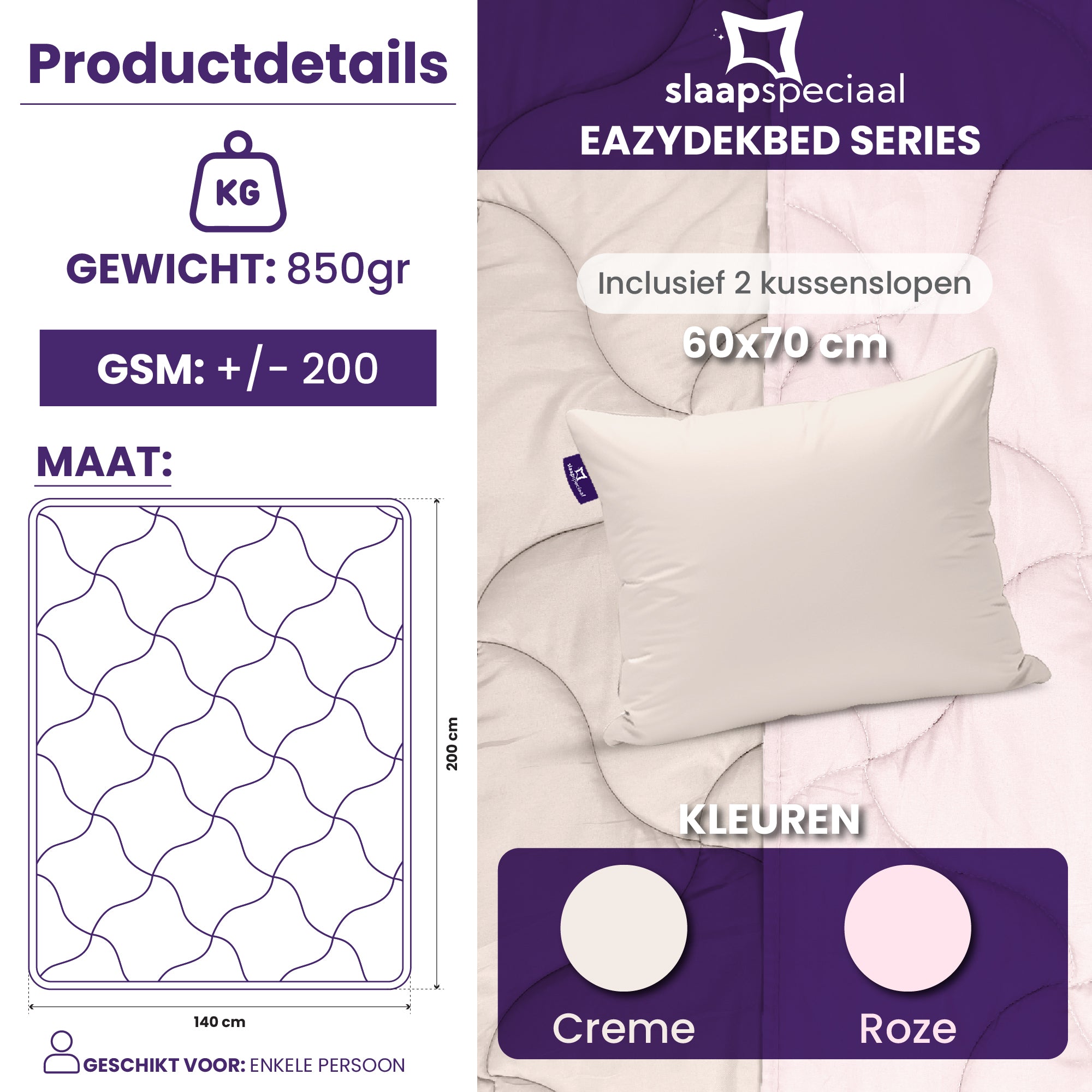 eazydekbed® - Zomerdekbed - Roze/Crème + Gratis Kussenslopen