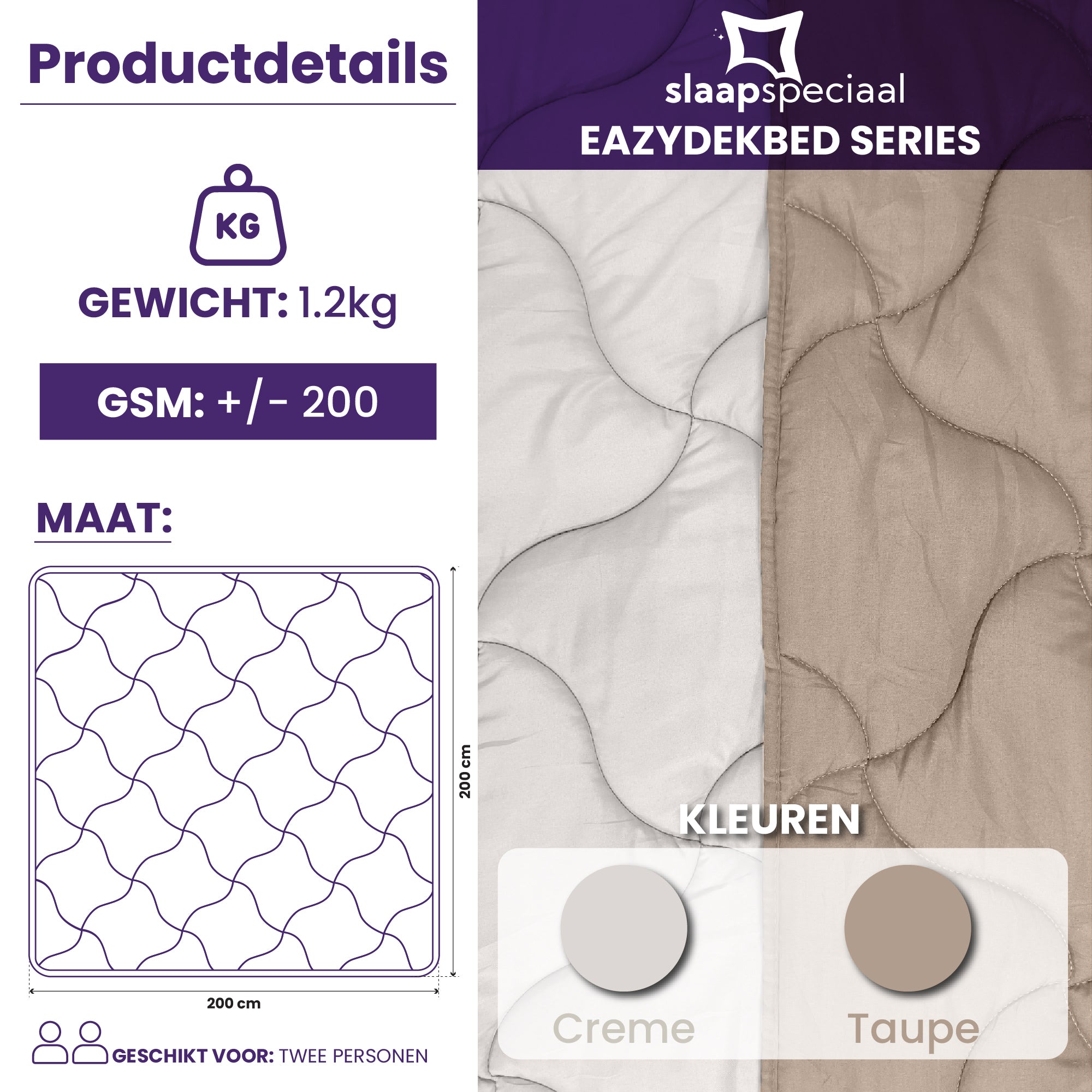 eazydekbed® Sommer-Bettdecke – Taupe/Creme – ohne Bezug und waschbar