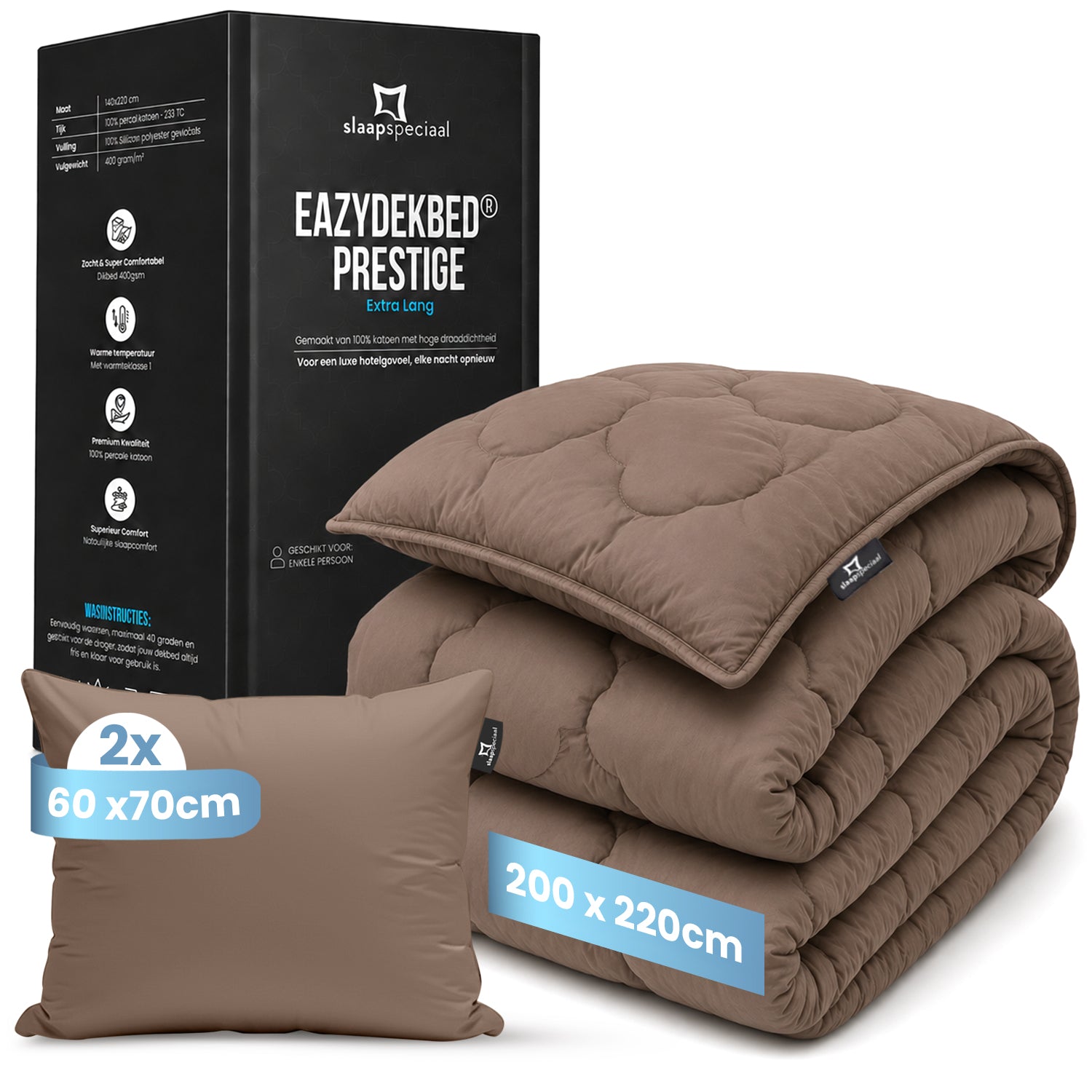 eazydekbed® - All-year - Prestige Bruin + Kussenslopen - 100% Katoen