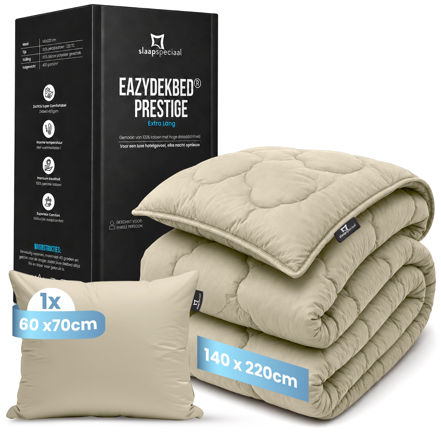 eazydekbed® - All-year - Prestige Sand + Kussenslopen - 100% Katoen