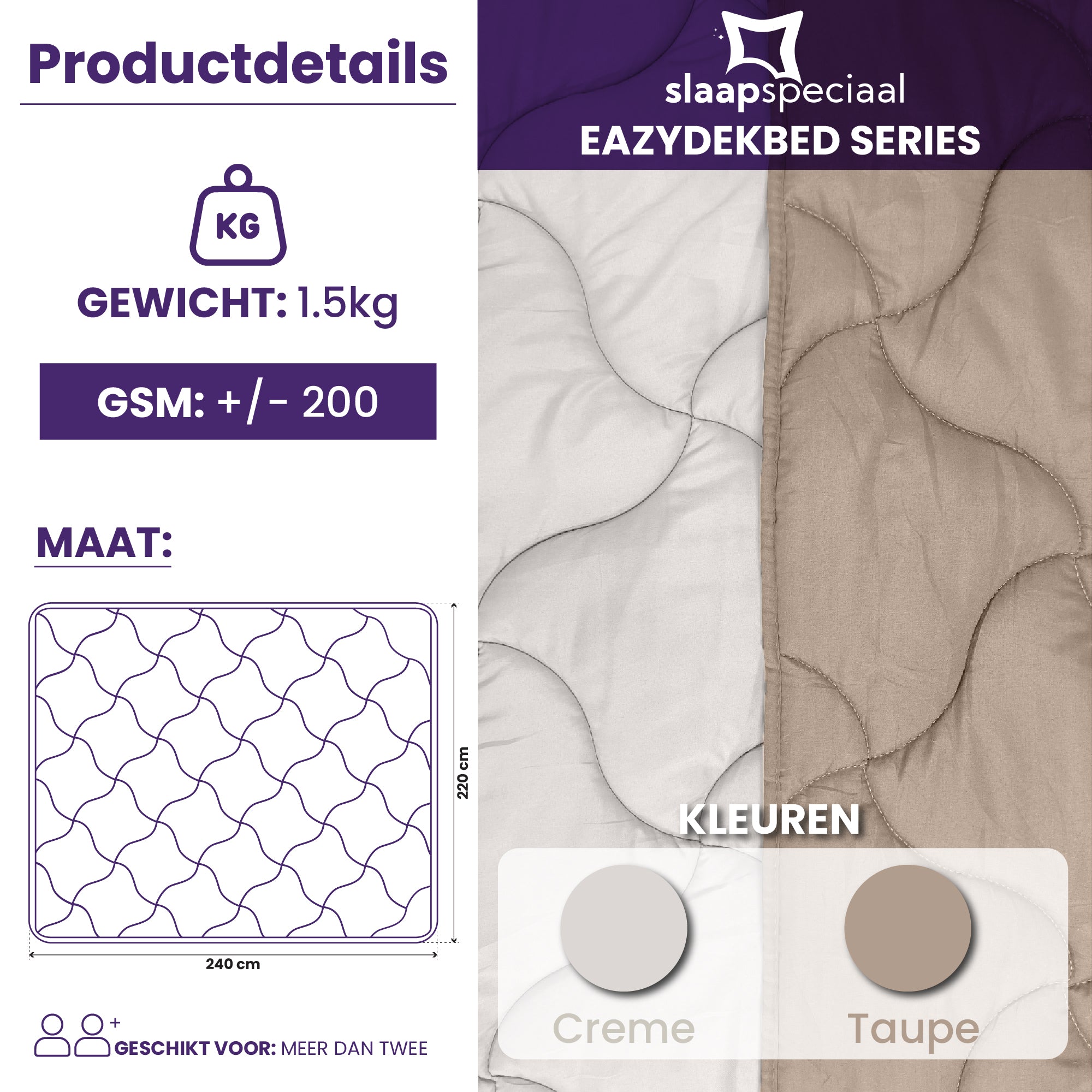 eazydekbed® Sommer-Bettdecke – Taupe/Creme – ohne Bezug und waschbar
