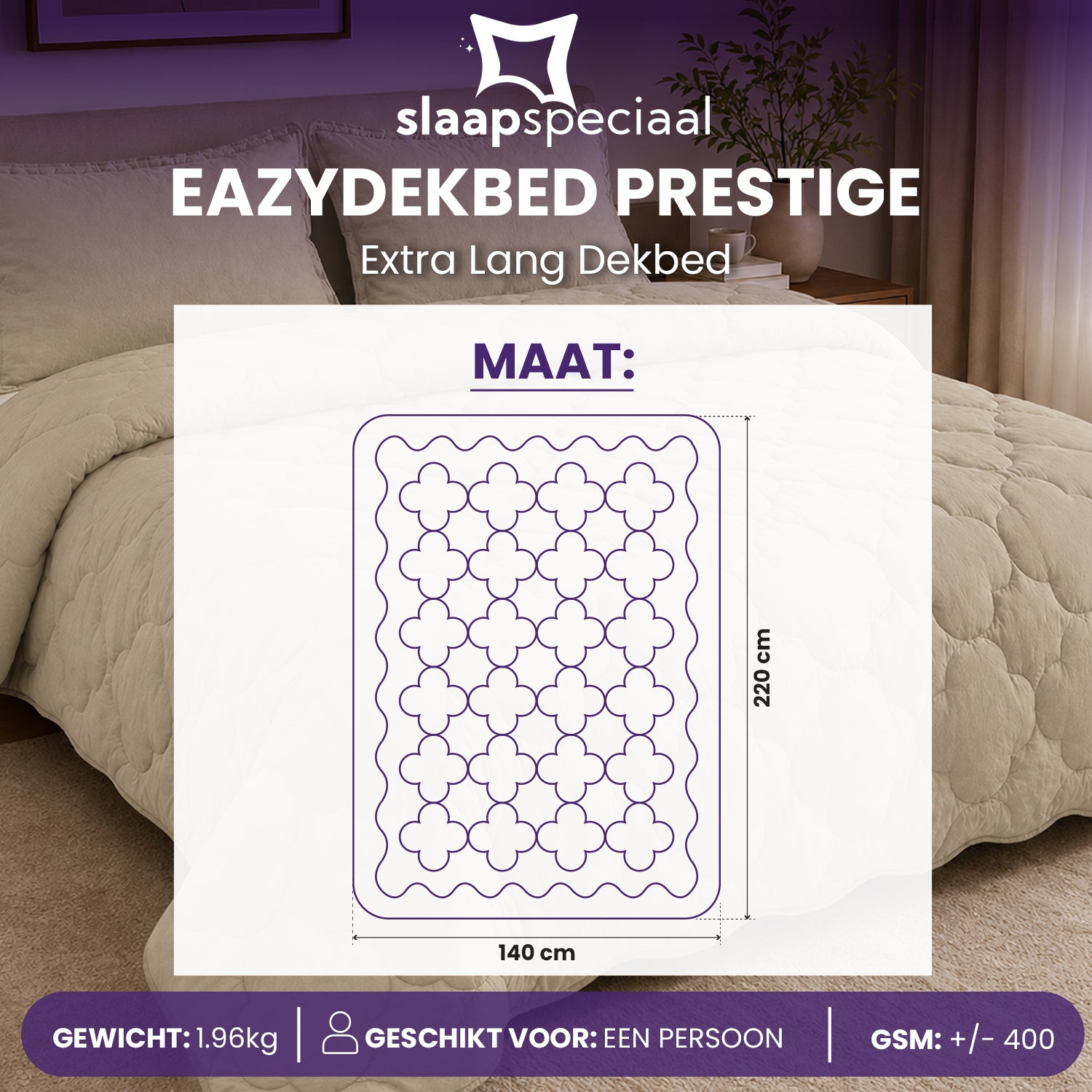 eazydekbed® - All-year - Prestige Sand + Kussenslopen - 100% Katoen