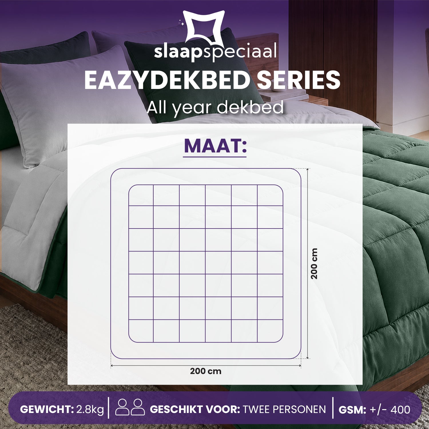 eazydekbed® - All-year - Groen/Grijs + Kussenslopen