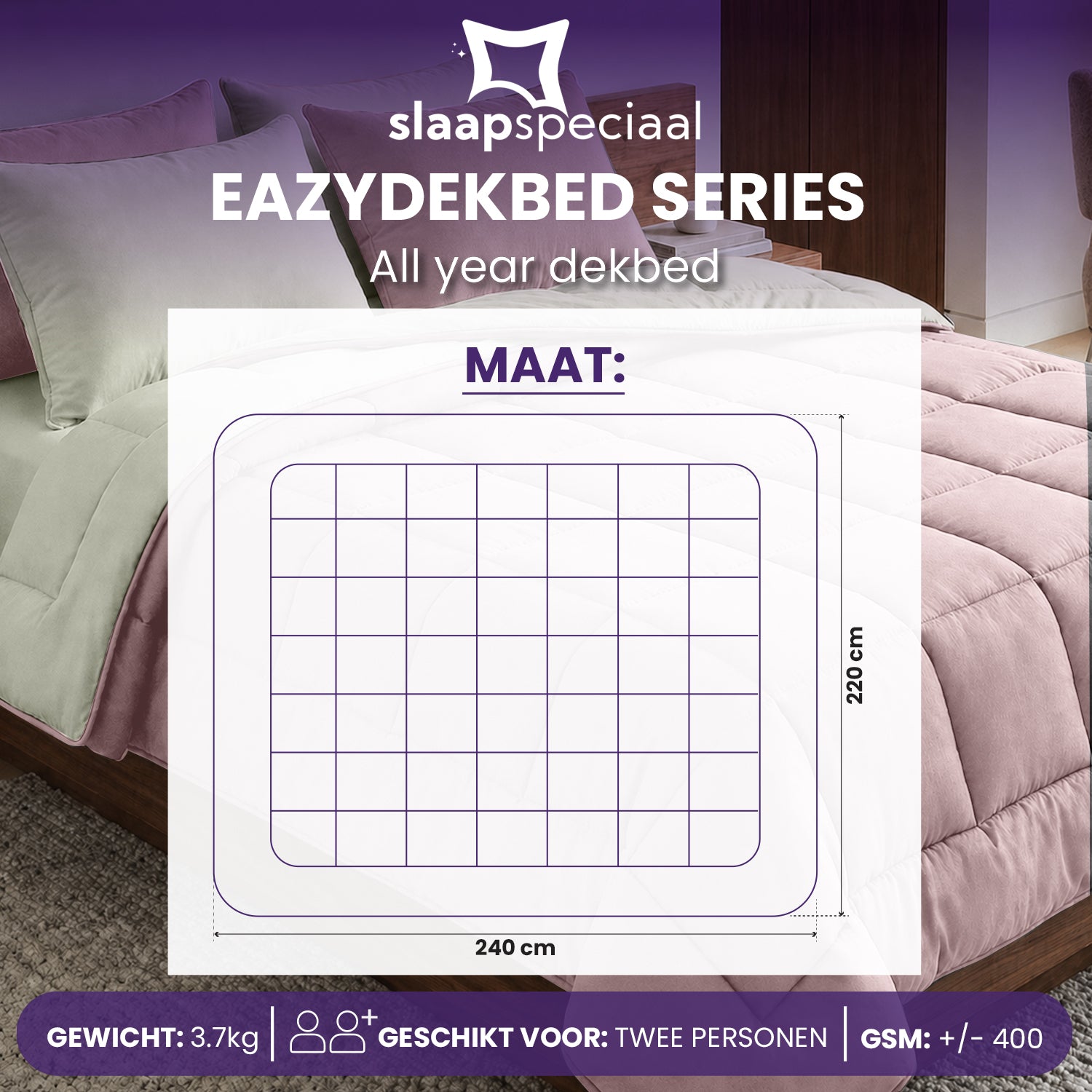 eazydekbed® - All-year - Roze/Ivoor + Kussenslopen