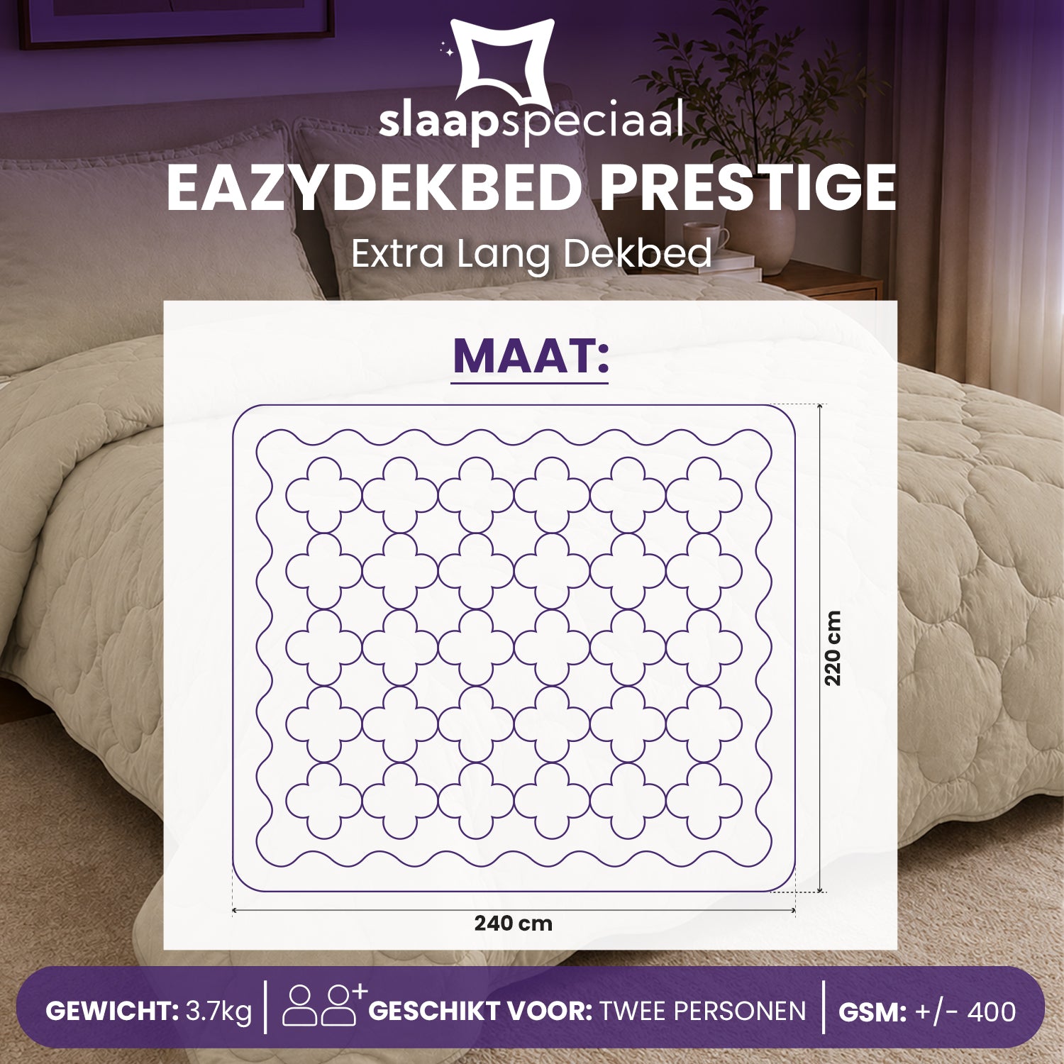 eazydekbed® - All-year - Prestige Sand + Kussenslopen - 100% Katoen