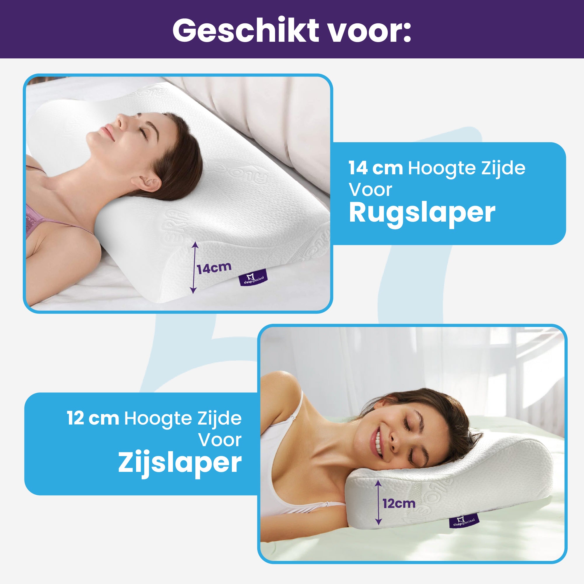 Slaapspeciaal Aloe Vera Hoofdkussen - 60x40x14/12 cm - Nekkussen - Traagschuim