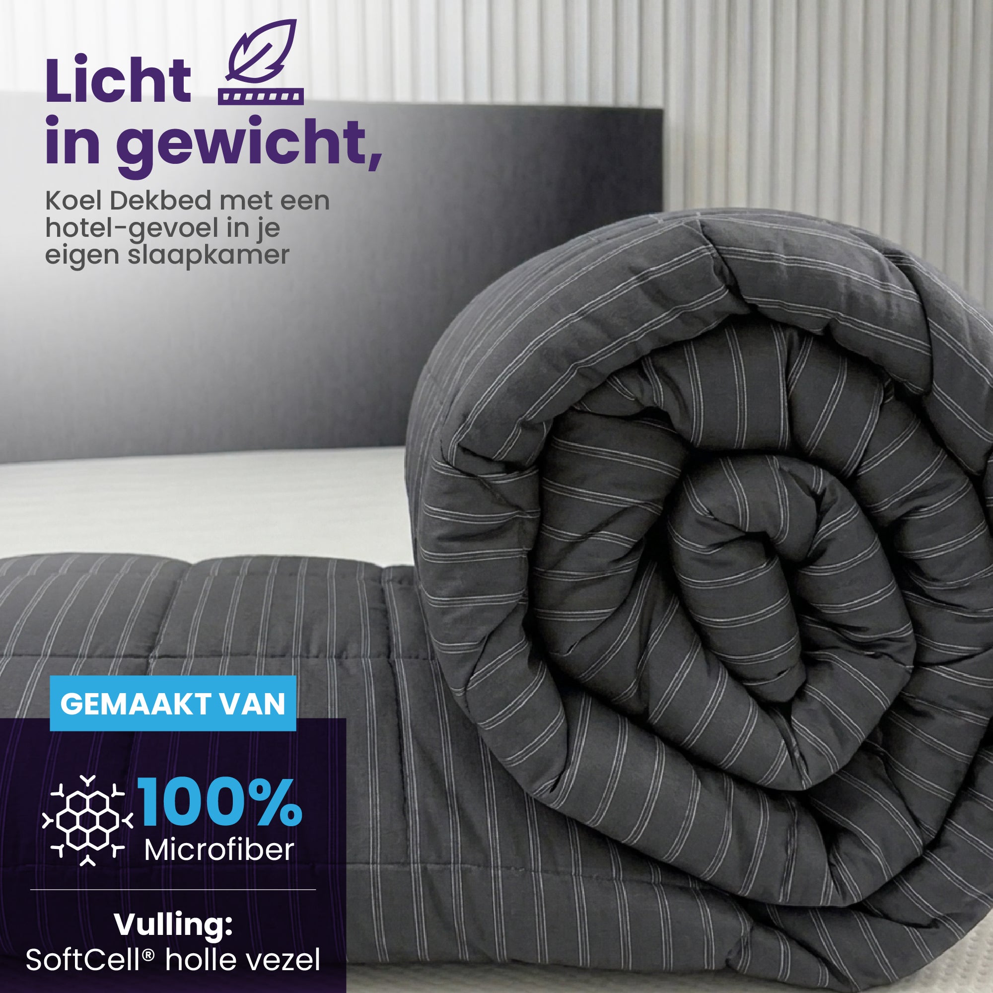 eazydekbed® - Zomerdekbed - Antraciet Stripe
