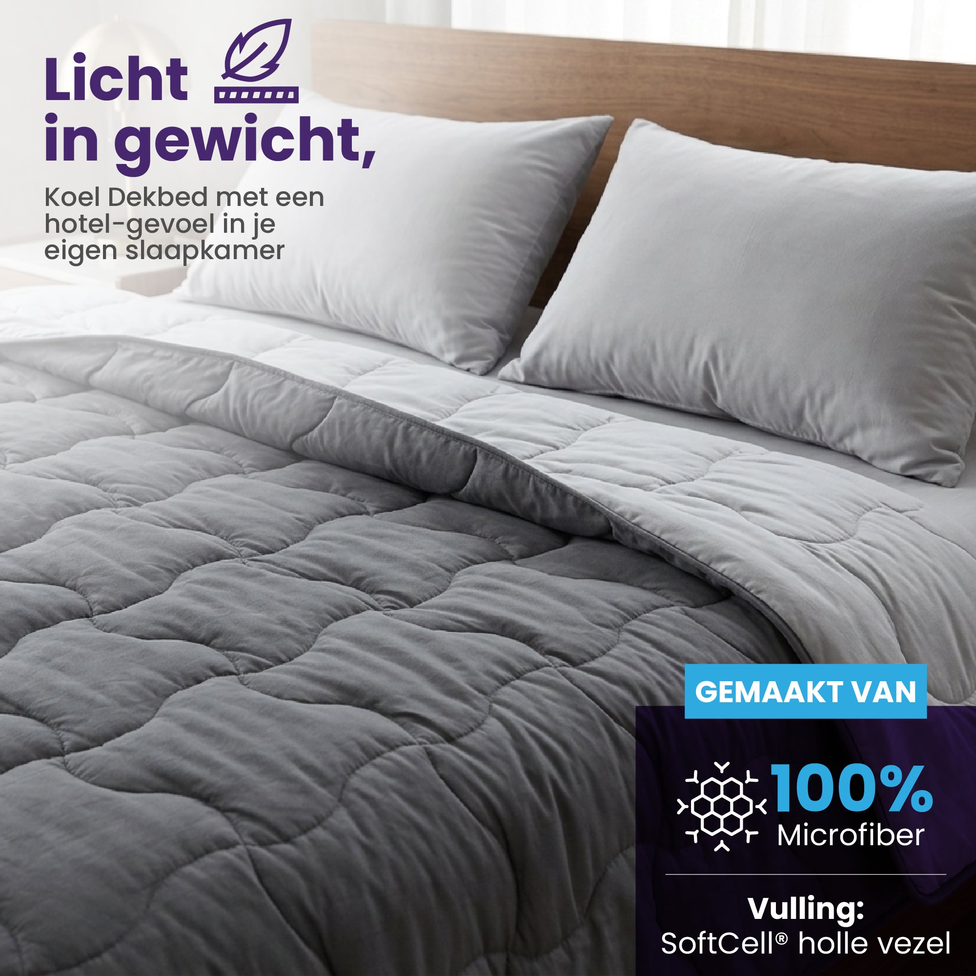 eazydekbed® - Zomerdekbed - Antraciet/Grijs + Gratis Kussenslopen