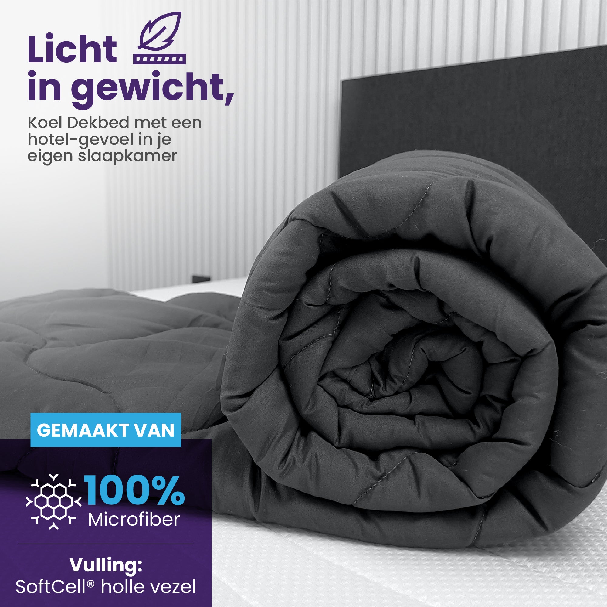 eazydekbed® Zomerdekbed – Antraciet/Grijs – Hoesloos & Wasbaar